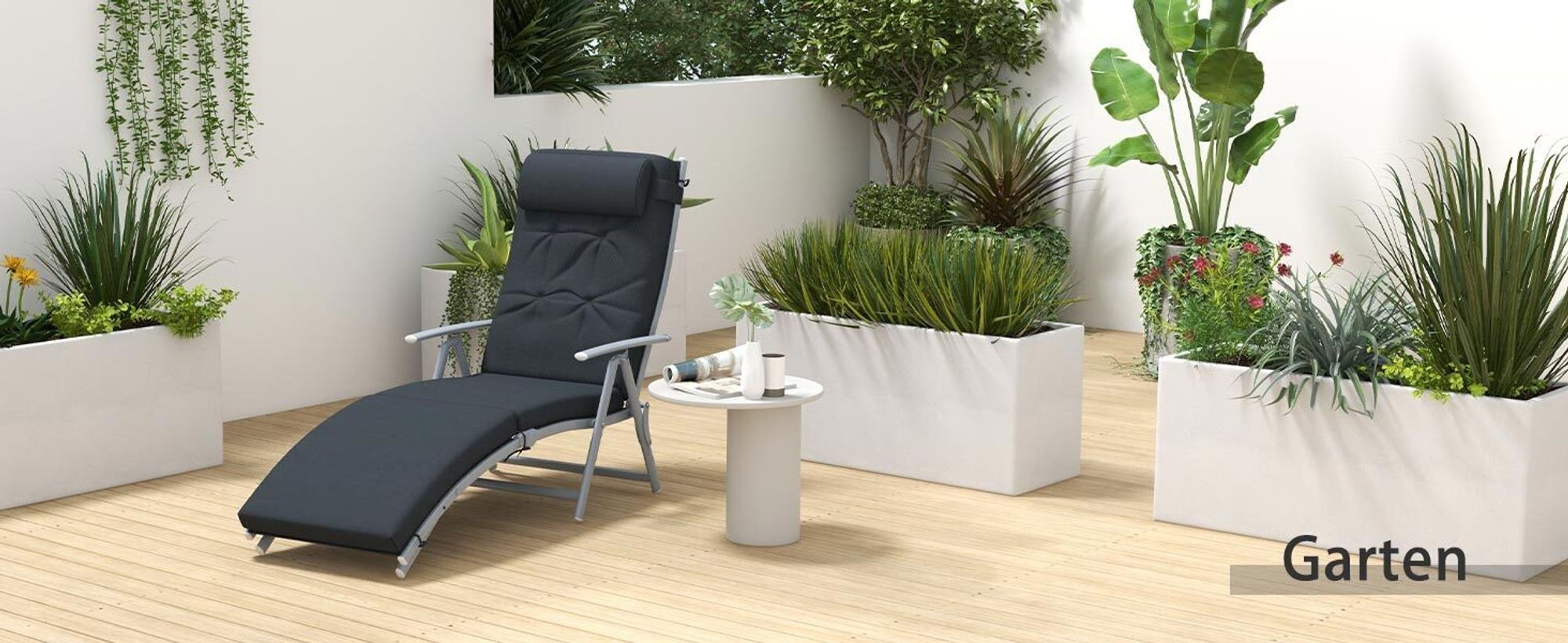 Outsunny Sonnenliege Strandliege Gartenliege Klappbar Verstellbar Metall Schwarz