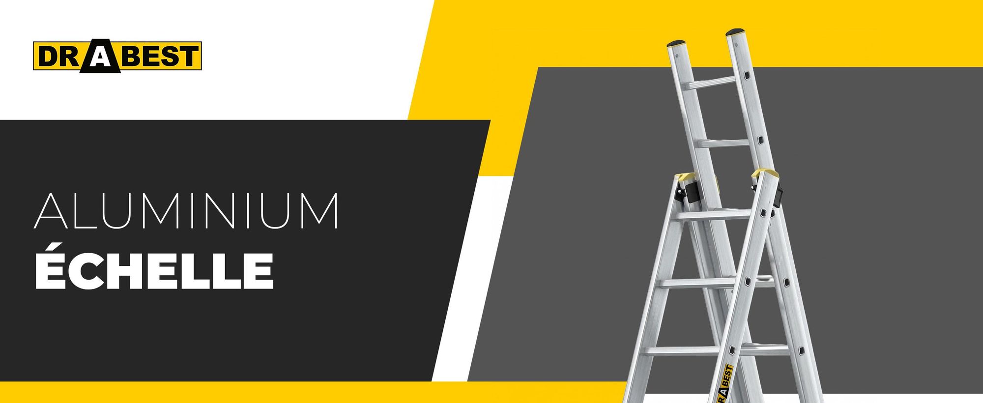 DRABEST | Echelle - Série PRO - Echelle aluminium multi-usages 3 plans - Echelle industrielle 3 x 7 marches - Hauteur de travail 5 m - jusqu'à 150 kg