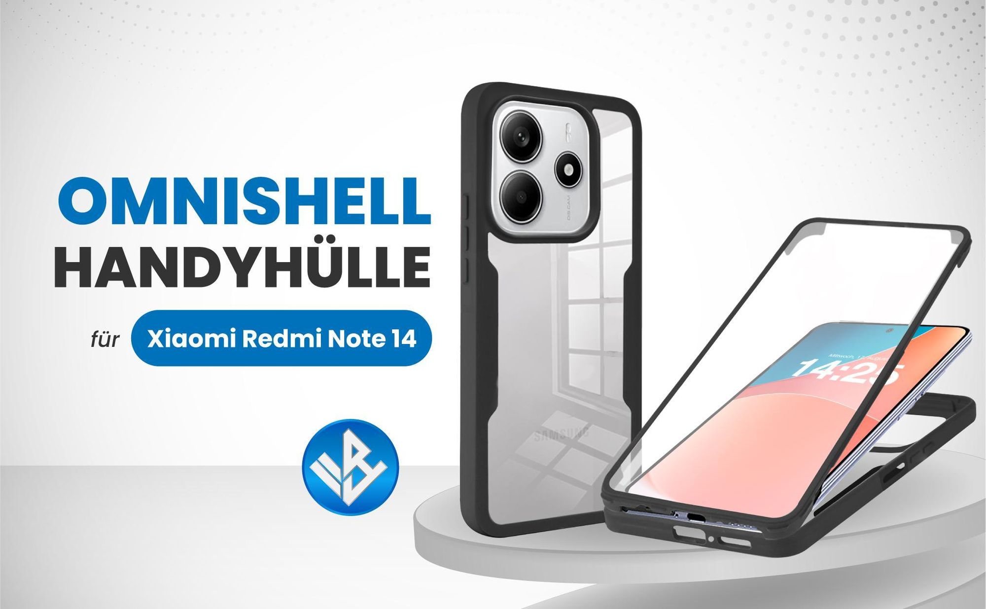 Schwarze 360 Grad Hülle für Xiaomi Redmi Note 14 mit Kameraschutz