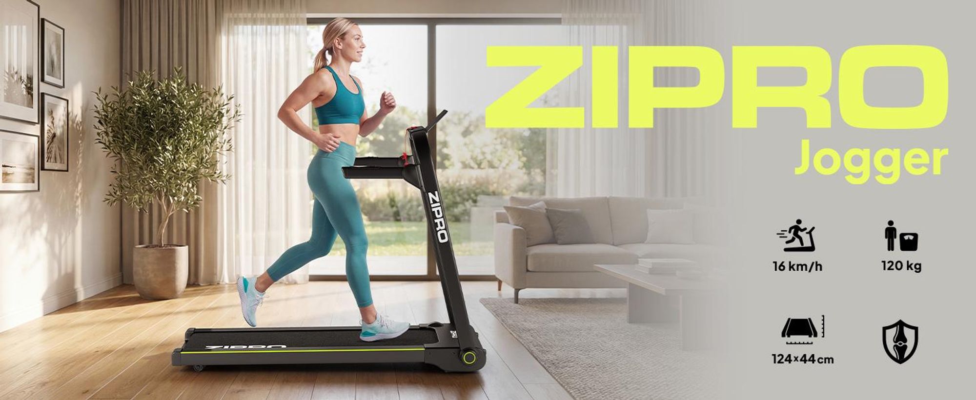 Zipro Laufband Elektrisch Jogger – Klappbar Ultra Flach für Unter das Bett Bis Geschwindigkeit LED Touch Display Pulsmessung Platzsparendes