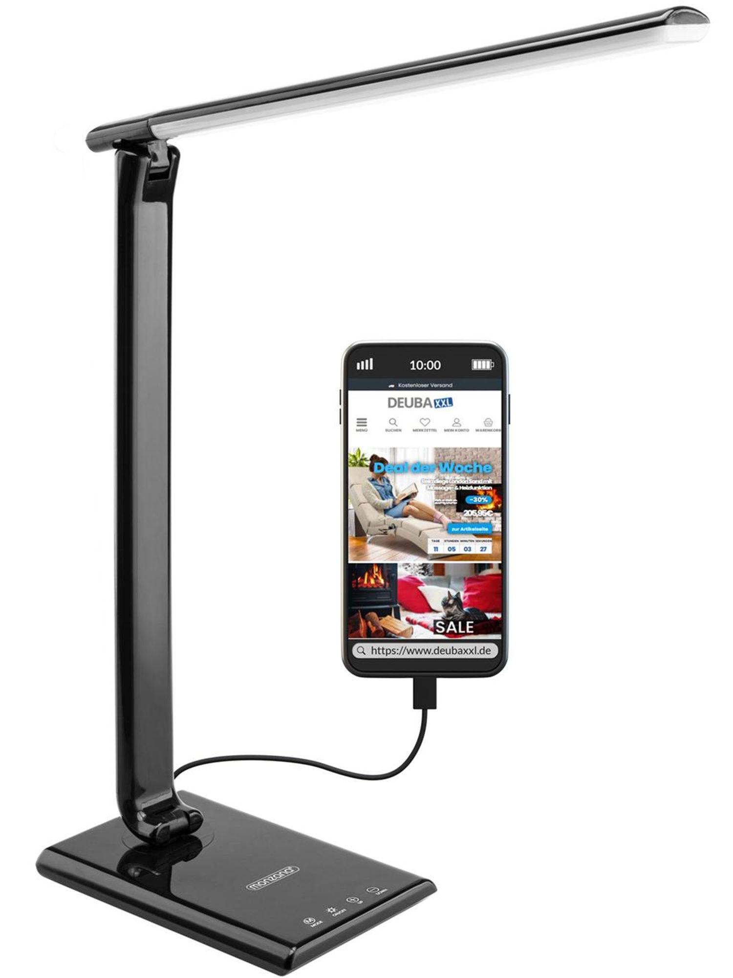 MONZANA® LED Schreibtischlampe USB Anschluss 3 Farb- 5 Helligkeitsstufen Touch Dimmbar Warmweiß Tischlampe Büro Nachttischlampe Warmes Licht Schwarz