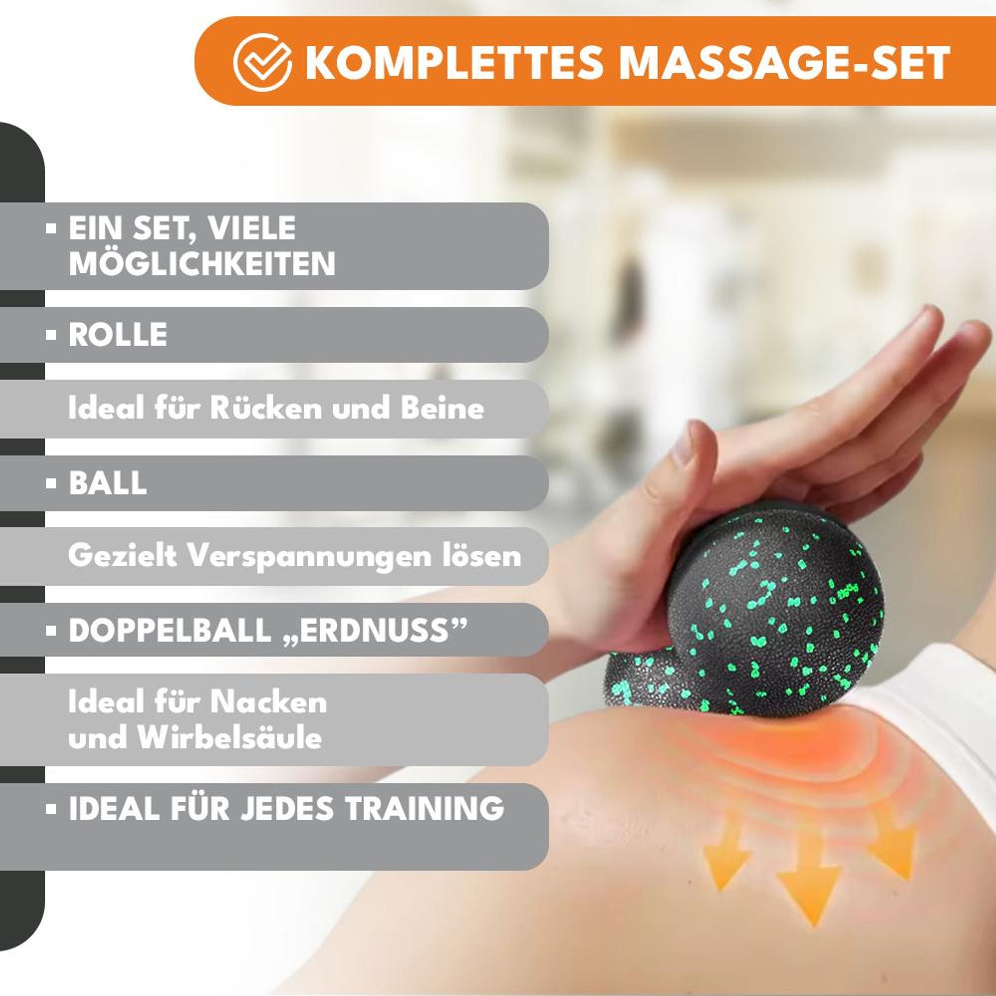KRUMAD Faszienrollen Set – Faszienrolle, Duoball & Massageball aus EPP – Massage Set für Rücken, Wirbelsäule, Beine & Füße – Faszienball für Trigger