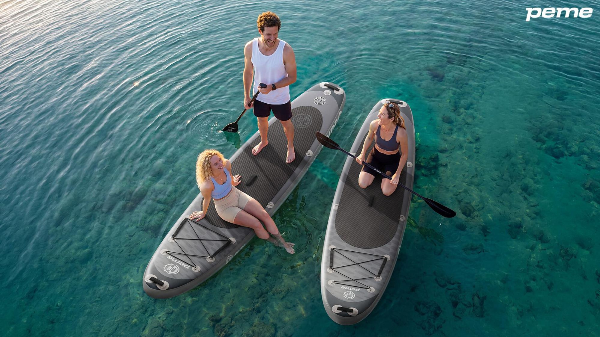 PEME Stand Up Paddle Board - Dark Sky - 350 cm - Dopple Paddel und komplette Zubehöre, SUP, Surfboard aufblasbar- Grau & Schwarz