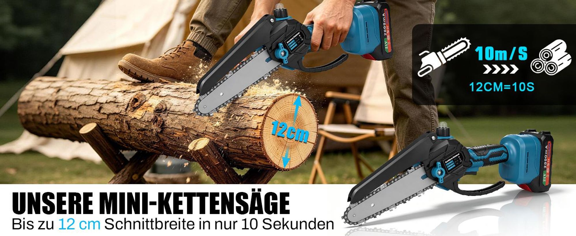 4-IN-1 Akku Hochentaster Kettensäge & Astschere mit Teleskop - Bürstenlos 25mm Baumschere, 6 Zoll Kettensäge mit 1,7m Teleskopstange, 2 x 2,0Ah Akkus