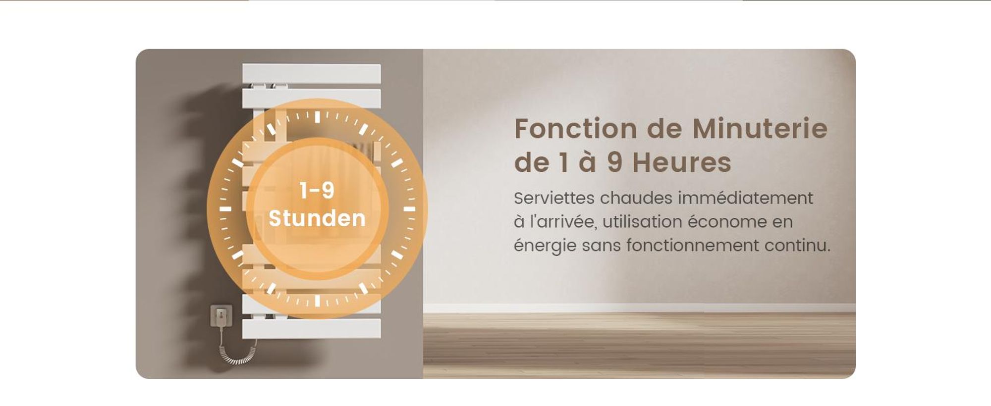 EMKE Sèche-serviettes électrique 850X400mm 230W blanc, intelligent WiFi App, LCD tactile, Minuterie 1-9H, IPX5