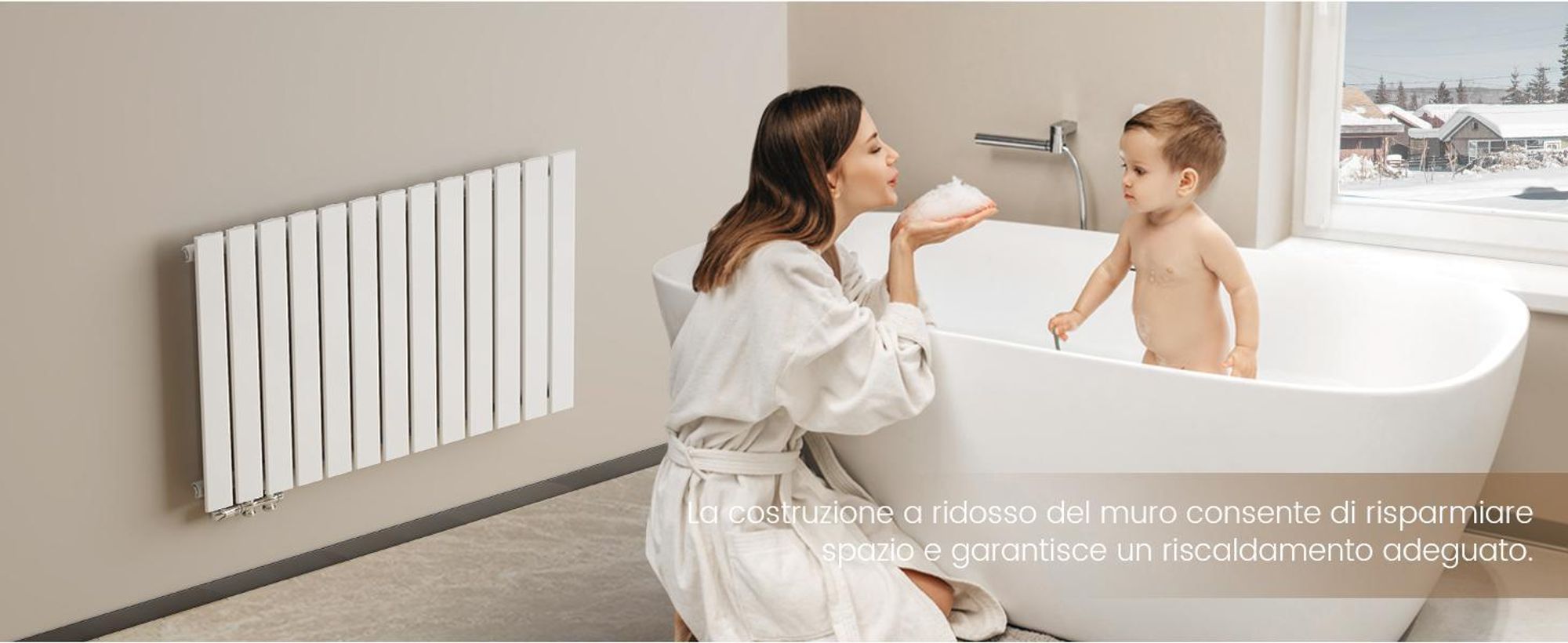 Radiatore EMKE orizzontale, radiatore a pannello di design 630x620mm bianco monostrato riscaldamento laterale piatto, 450W senza elemento riscaldante