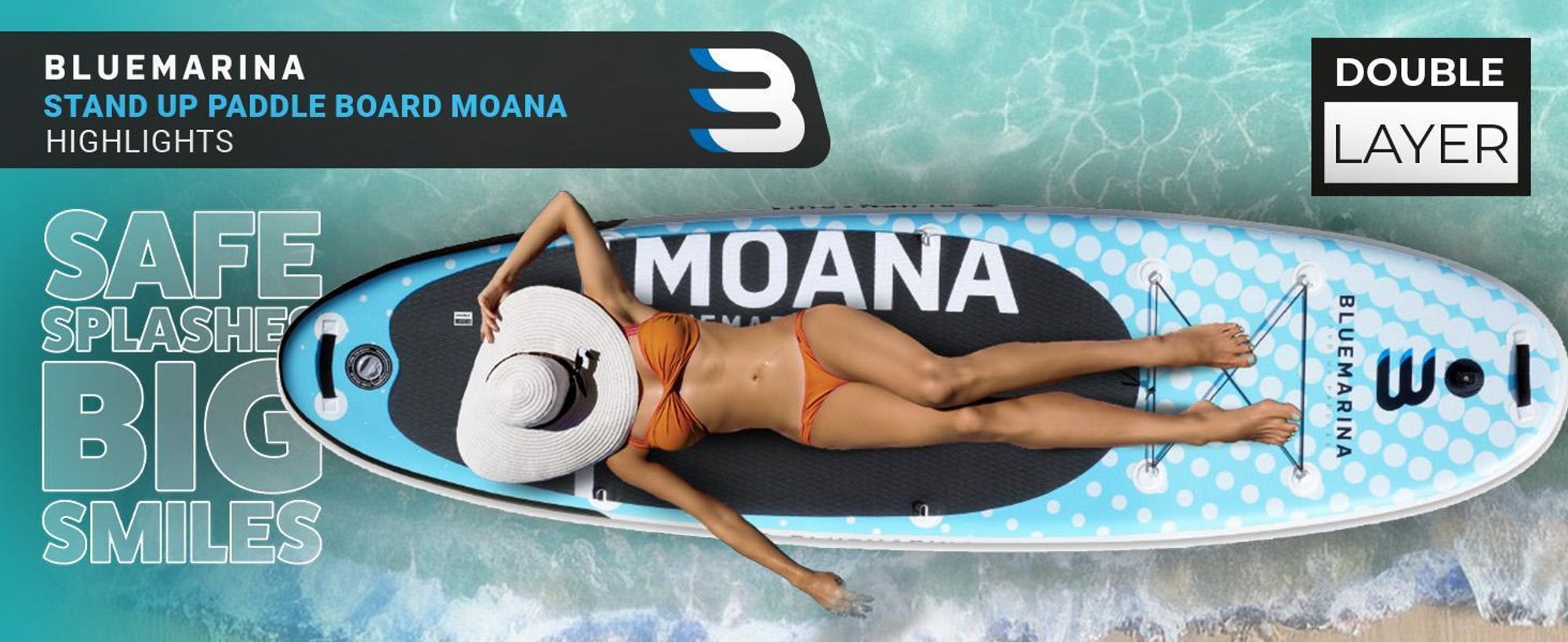 Stand Up Paddle Board Moana | SUP Board - inkl. Paddel, Pumpe & Rucksack - Standup Surfbrett aufblasbar - Kajak - Paddling Board - 305x76x15 cm
