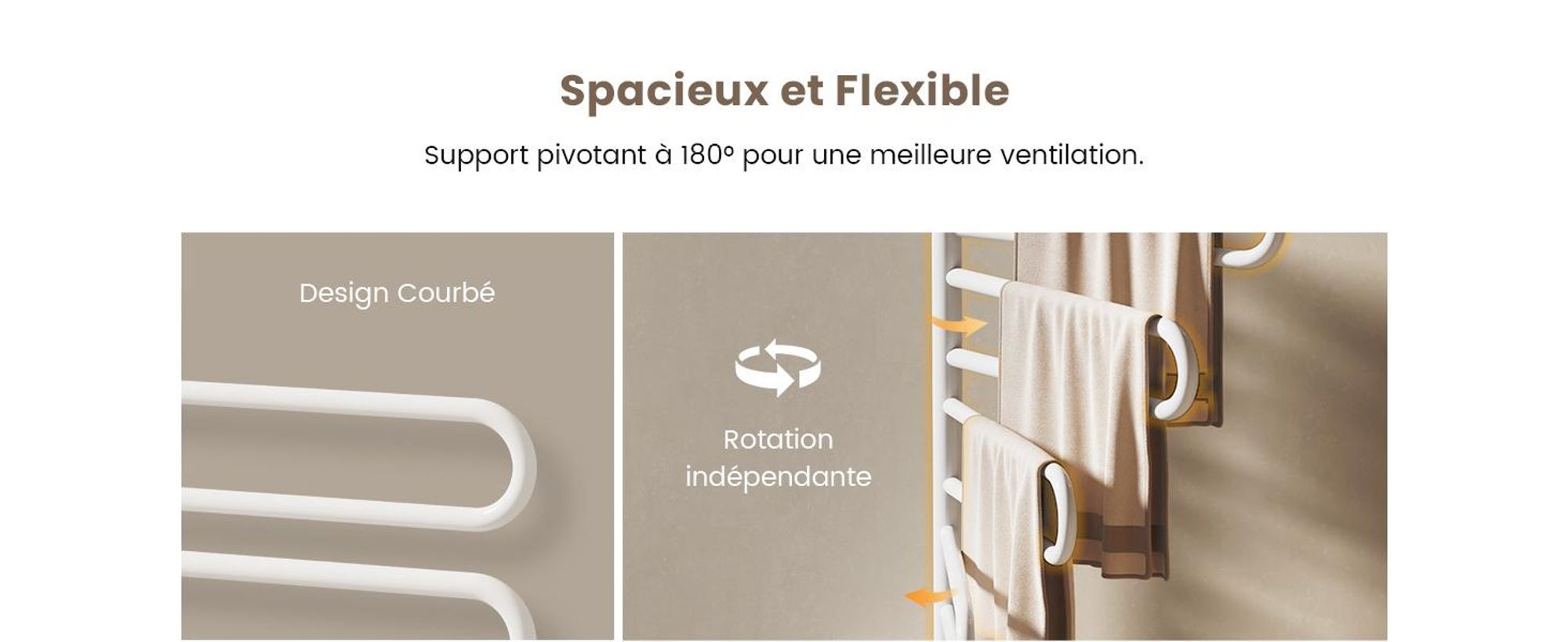 EMKE Chauffe-serviettes Électrique 780 x 430 x 90mm 130W pivotant Tube en U Intelligent Touch LCD Tuya Alexa Radiateur de salle de bains blanc