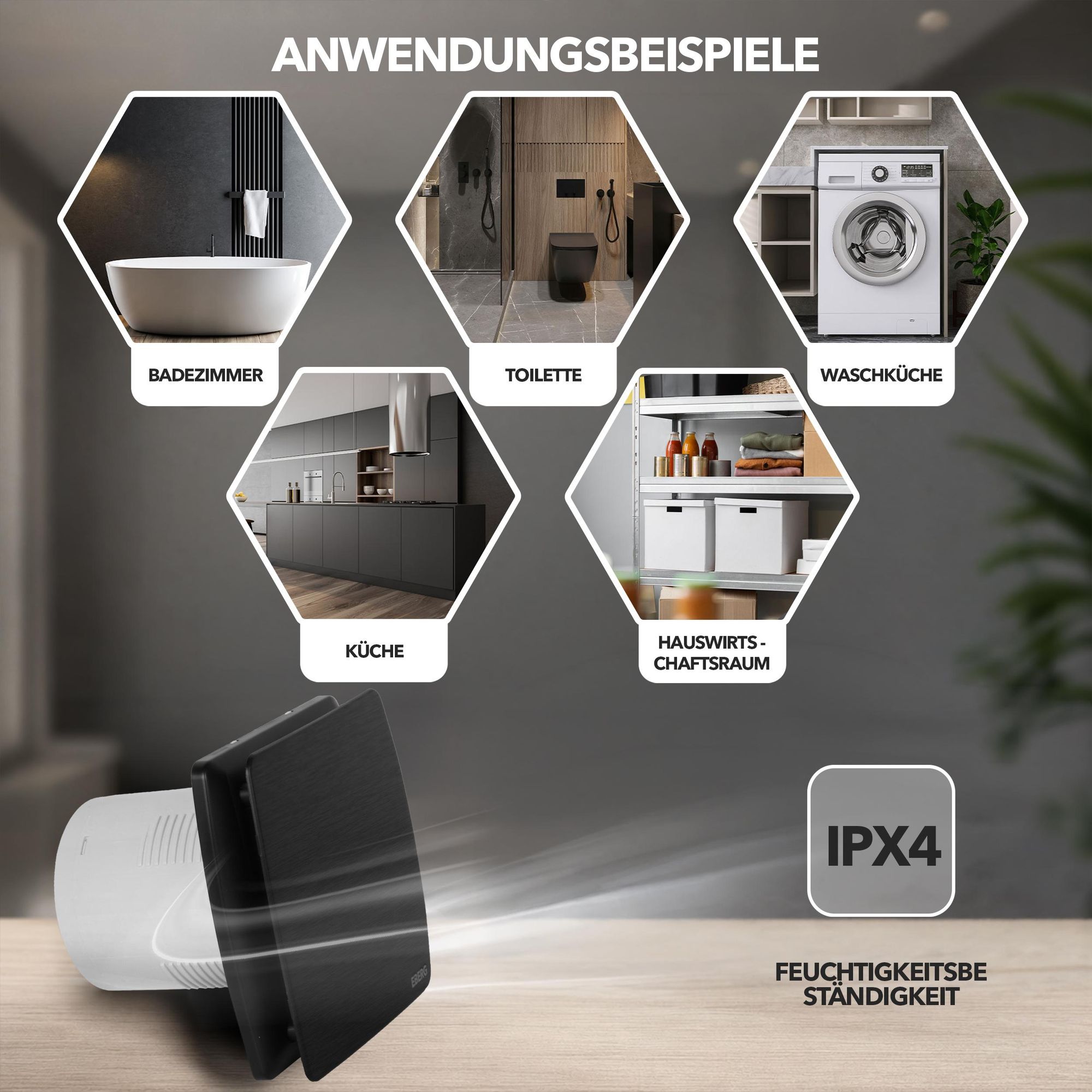 EBERG AXI 100 B Badlüfter 100 mm Rückstauklappe Schwarz