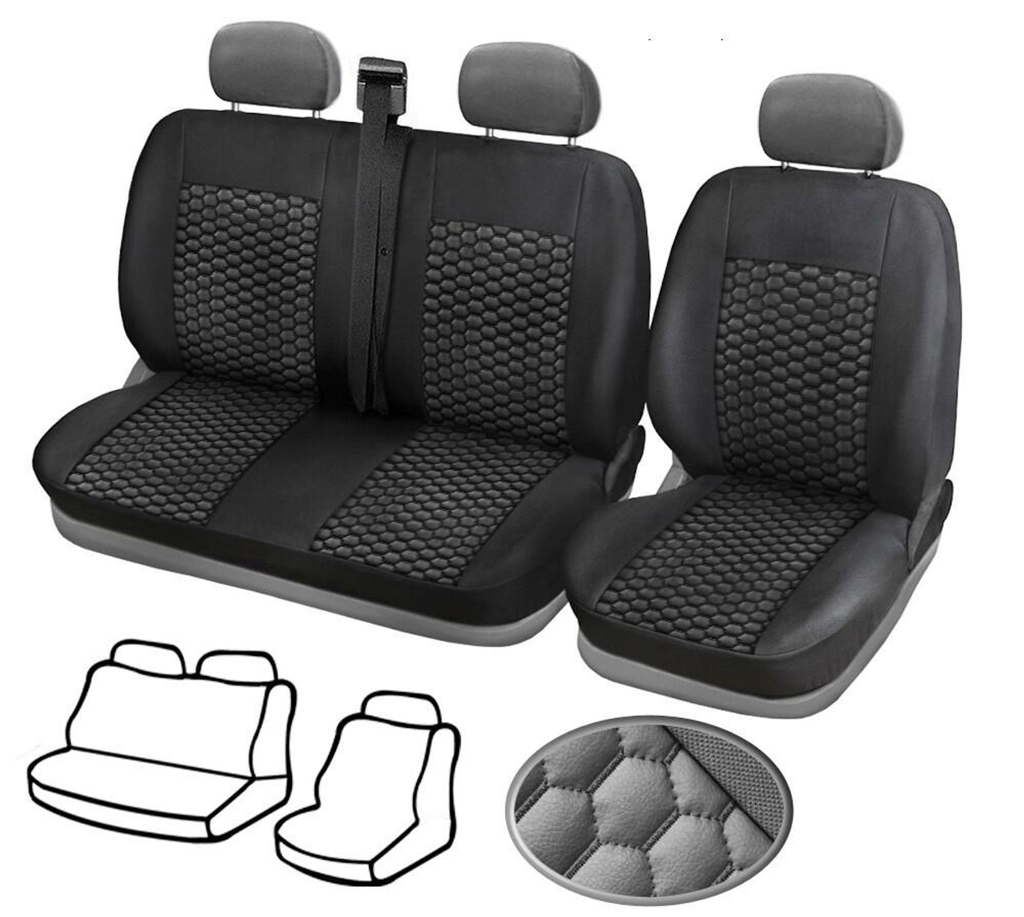 1+2 Sitzbezüge aus für Vauxall Opel Vivaro Movano ab 2010 Schwarz NEU