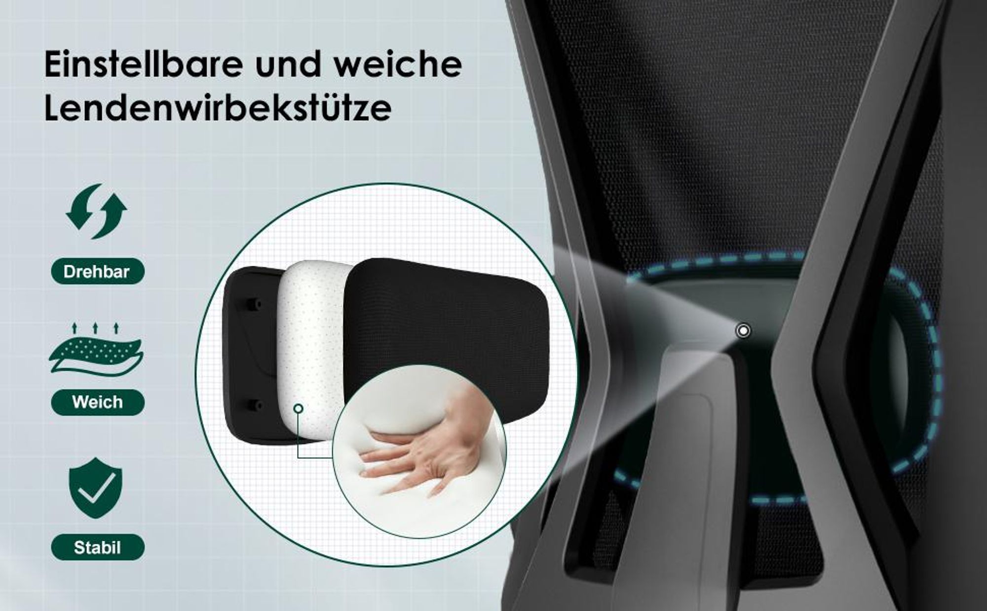 Adormii Ergonomischer Bürostuhl, Lendenstütze Schreibtischstuhl,mit Kopfstütze, Große Armlehnen Bürostühle,Drehstuhl,Chefsessel,Belastbarkeit 150kg