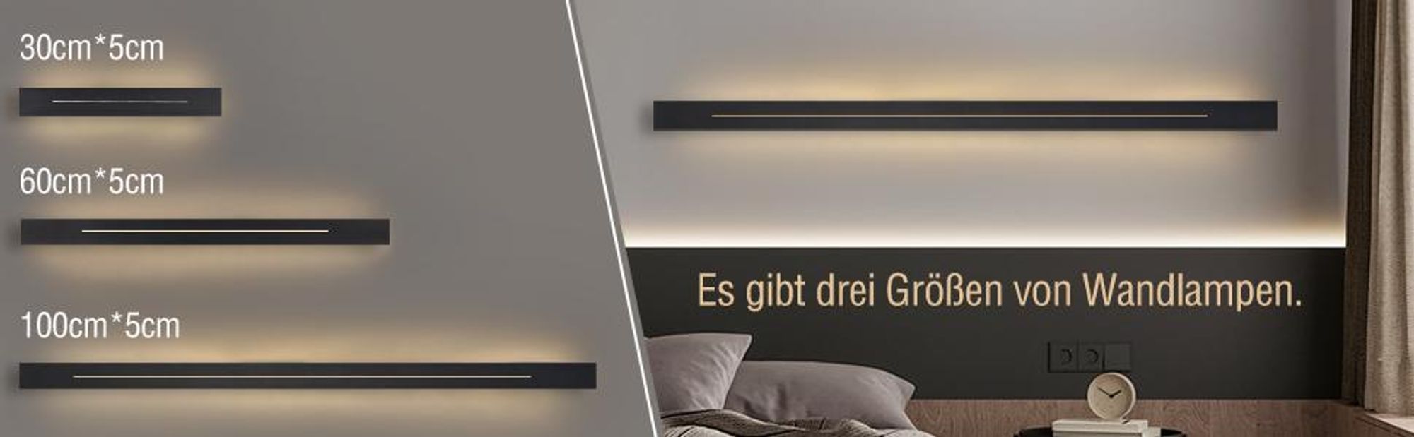 ZMH Applique LED per interni nero bianco caldo 60 cm 20 W LED integrato permanentemente