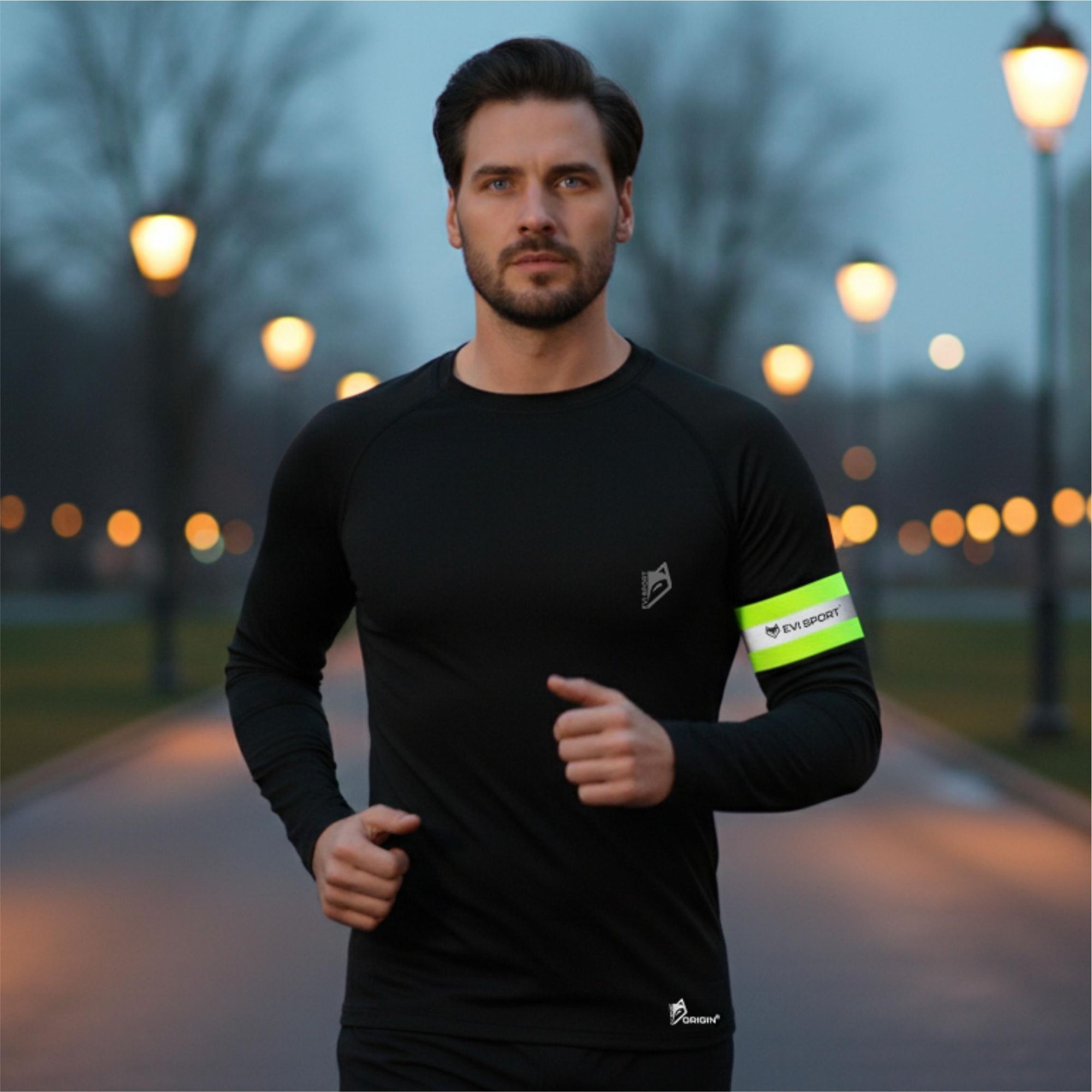 Reflektorband 2er Set, Reflektor zum Laufen & Radfahren, Sicherheitsband verstellbar mit Klettverschluss für Arm & Bein, EVI SPORT ActiveFlash Grün