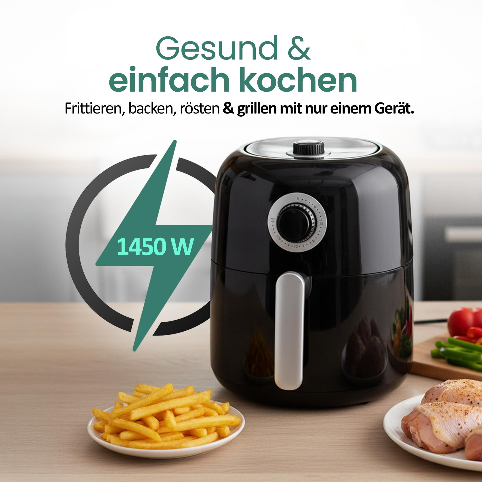 Emerio Airfryer – Heißluftfritteuse 3,2 L – 1450W – Einstellbarer Thermostat 80–200 °C – Timer – Cool-Touch – Schnellaufheizfunktion – AF-125770