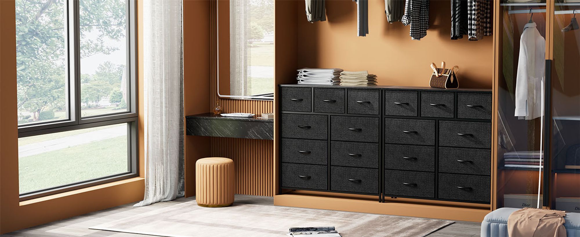 Sweetcrispy Kommode mit 9 Stoffschubladen ,Stoffkommode mit Stabilem Stahlrahmen, Ideal für Schlafzimmer, Wohnzimmer Mehrzweckschrank Schrank