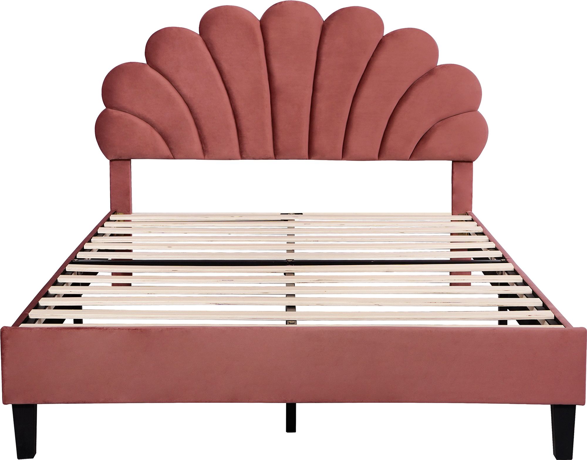 Flieks Polsterbett 140x200cm Samt mit Blumenform-Kopfteil und Lattenrost Doppelbett Kinderbett für Damen Kinder Jugend