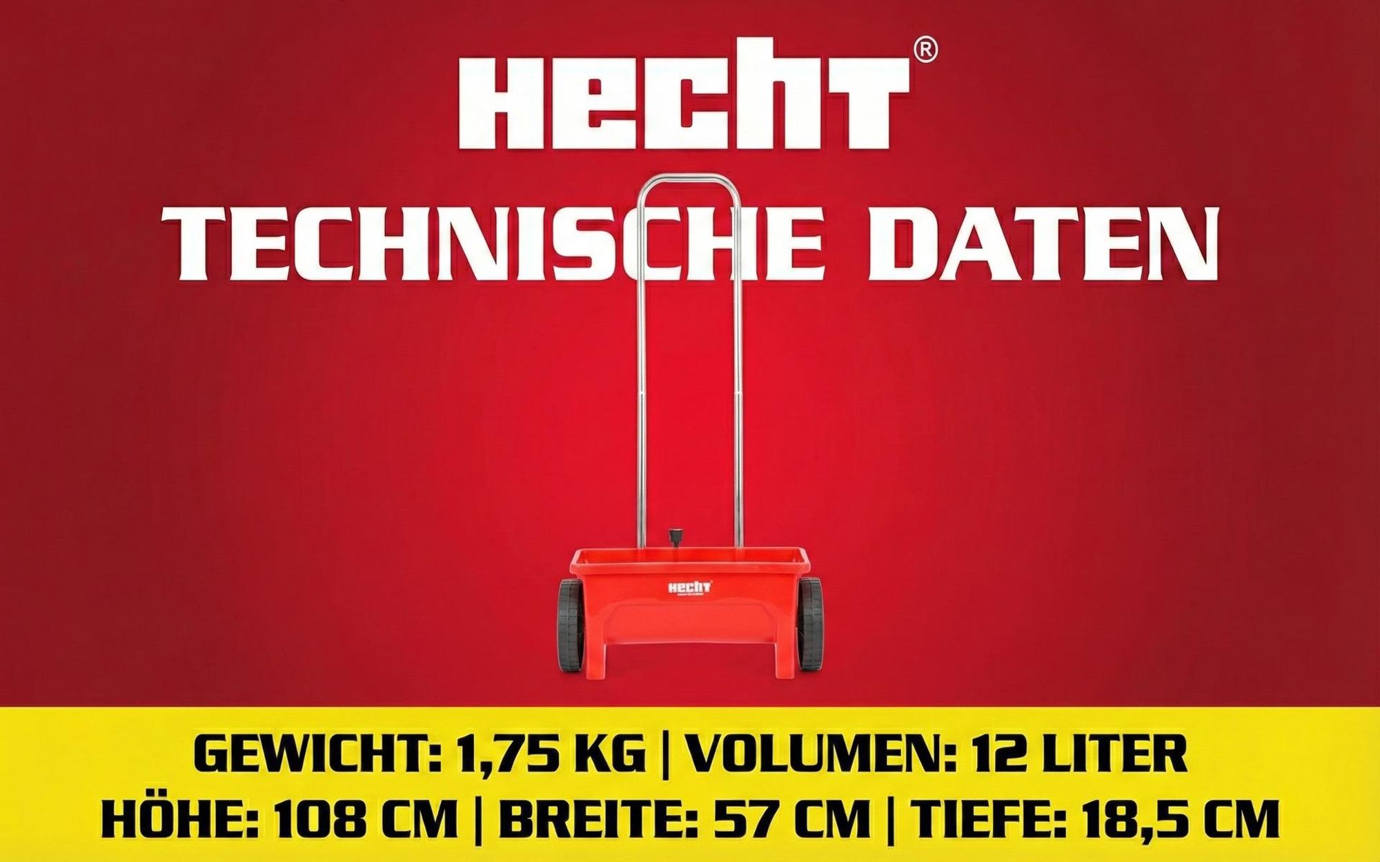HECHT 212 Streuwagen | 12 Liter | 46 cm Arbeitsbreite | 10-Stufig | für Samen Dünger Kalk Streusalz
