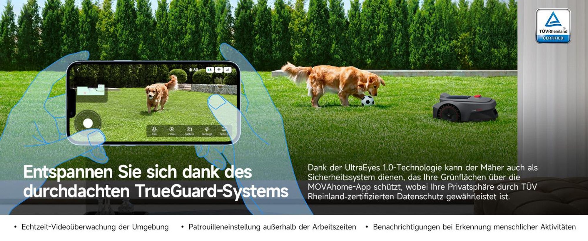 MOVA ViAX 250 Mähroboter – 250 m², UltraEyes™ KI-Dual-Vision, U-Bahnplanung, Dual-Map, Hindernisvermeidung, App-Steuerung, 50min Akkulaufzeit