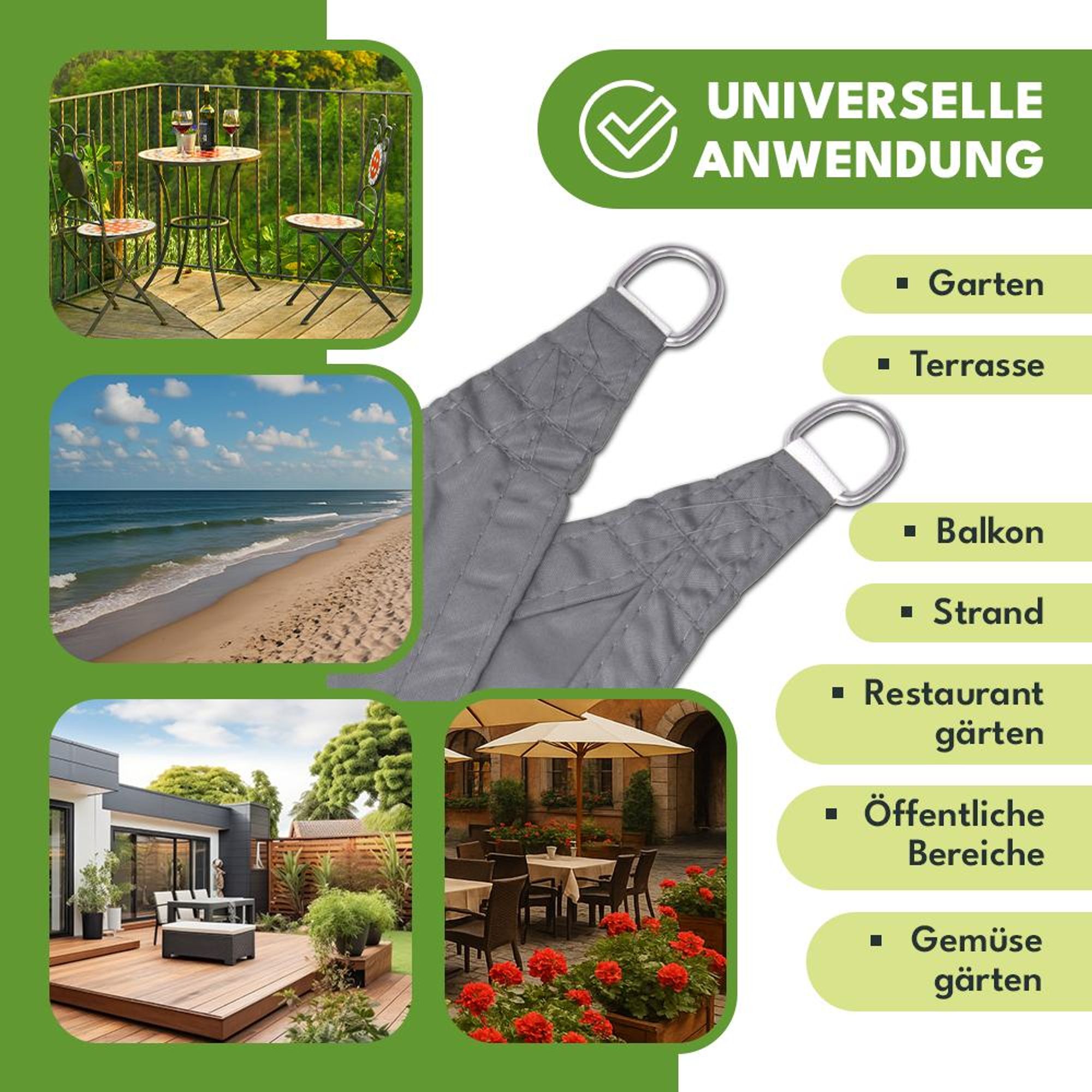 KRUMAD Sonnensegel Rechteckig 3x2 m Grau Sonnenschutz Wasserabweisendes UV Wetterfest mit Befestigungsseilen