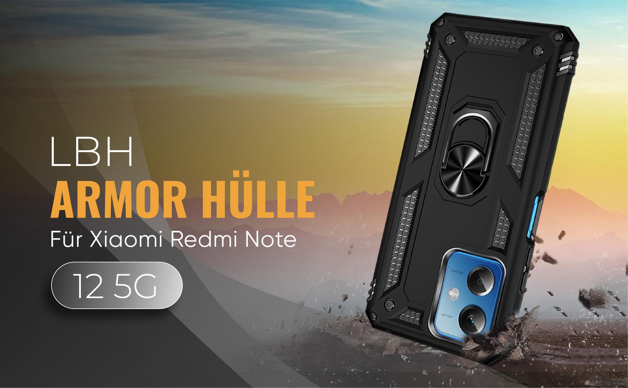 Schwarze Outdoorhülle für Xiaomi Redmi Note 12 5G