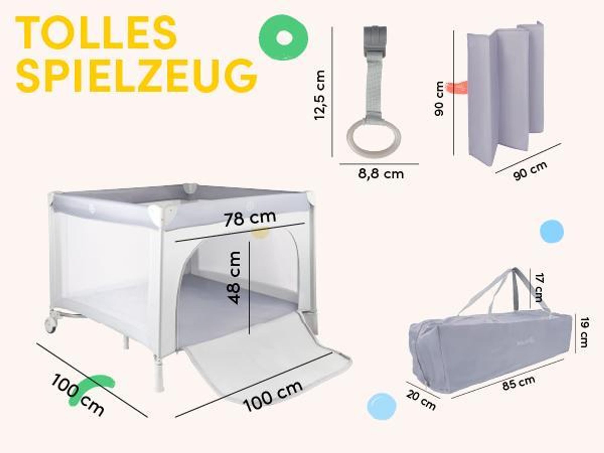 Grau Babylaufstall Kinderreisebett mit Tasche 100*100 cm