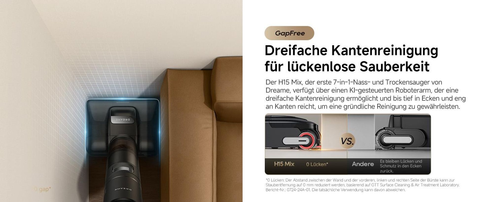 Dreame H15 Mix 7in1 Nass- und Trockensauger,KI-Roboterarm,Kantenreinigung,23kPa Saugkraft,verhedderungsfrei,100°C Bürstenrein,90 °C Trocknung