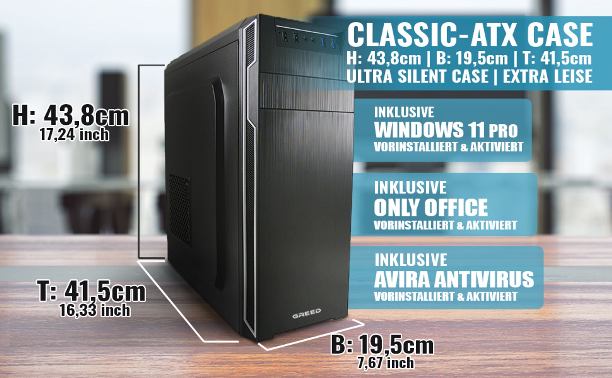 GREED® Multimedia 7 - Schneller PC mit Intel Core i7 - Rechner für Büro & Home mit 4,0 GHZ, 16GB RAM - 240 GB SSD + 1 TB HDD - WLAN, inkl. Win11 Pro