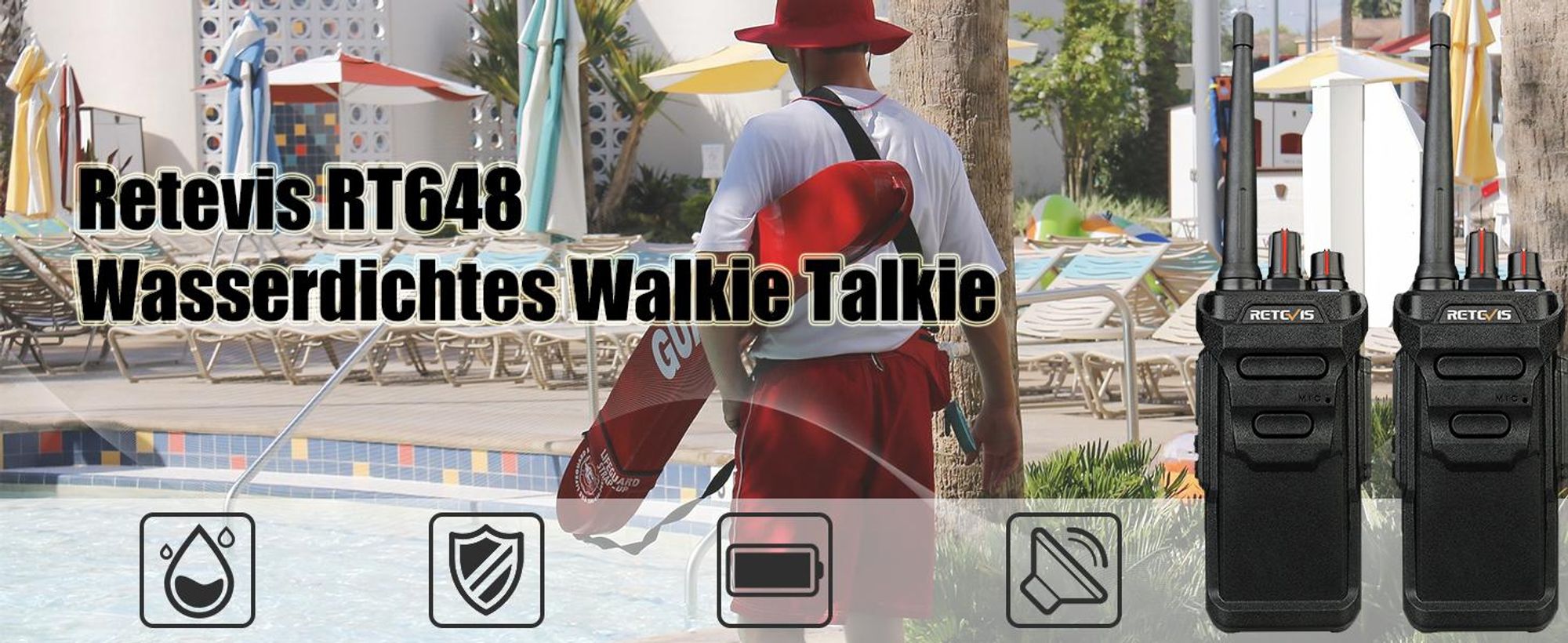 Retevis RT648 Funkgeräte set, Walkie Talkies mit USB Ladestationen, IP67 Wasserdicht, 1200mAh Batterie, Notfallalarm, VOX, Squelch, CTCSS / DCS, für Familienaktivitäten (2 Stück, Schwarz)