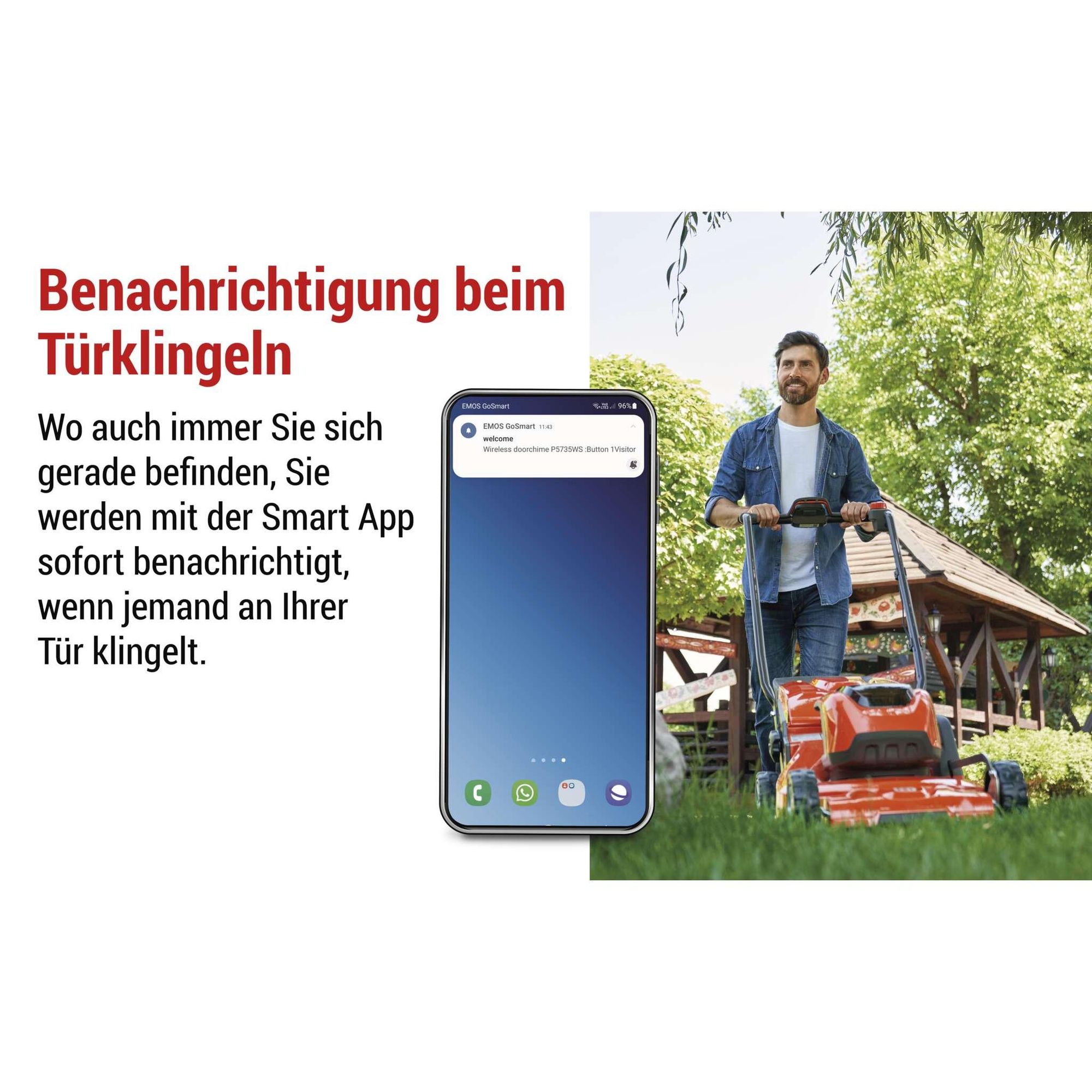 EMOS Smart Home Funkklingel Set mit App, WiFi, kabellos, 52 Melodien, 150m Reichweite, 4 Lautstärken bis 110dB, inkl. Batterie, weiß, P5735WS