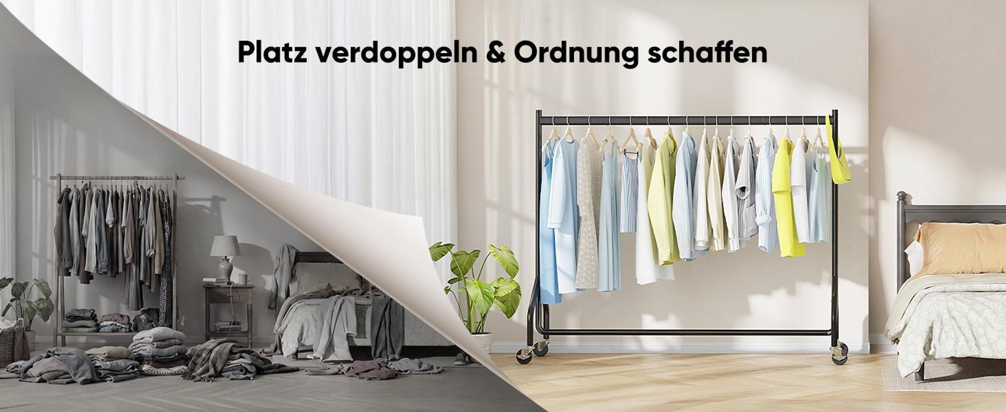 HOKEEPER Schwerlast Kleiderständer auf Rollen,Kleiderstange kleiderstangen für Hängende Fahrbarer Klamotten Closet Garderobe Rack, 180x46x152cm