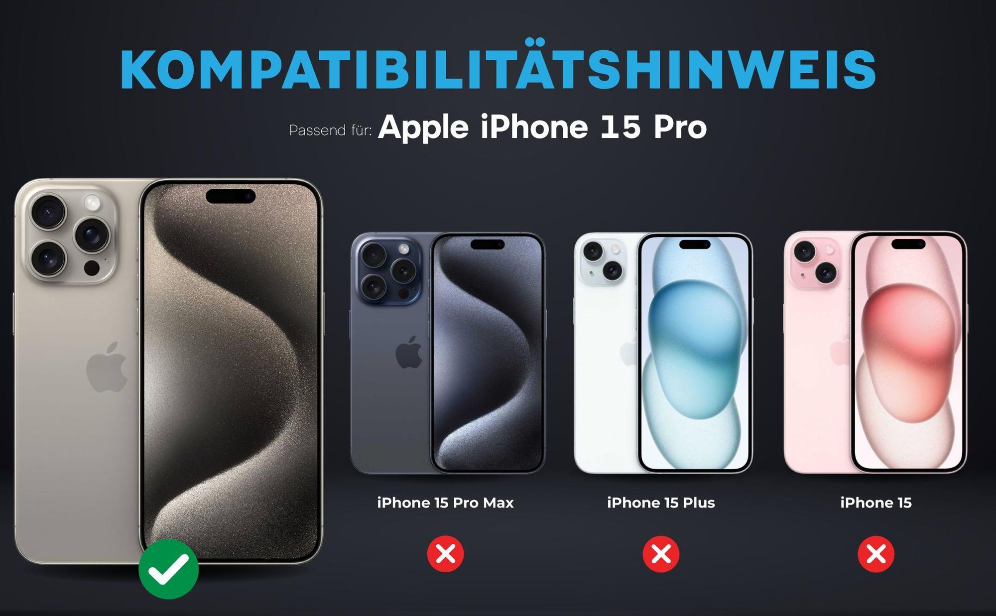 Kompatibilitätshinweise Kameraglas für Apple iPhone 15 Pro