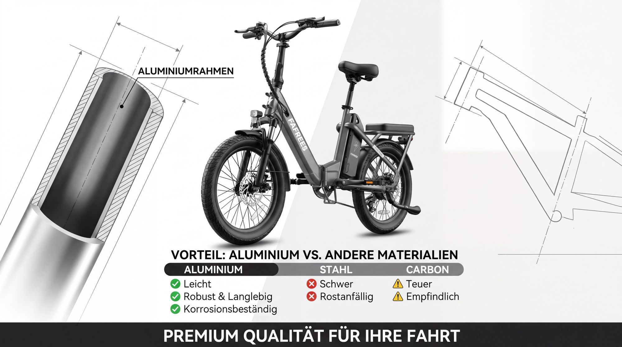 3-fach faltbares Pedelec mit Aluminiumlegierung E-Bike 20 Zoll mit 36V 20Ah Akku bis zu 100 km 7-Gang Shimano, Beige