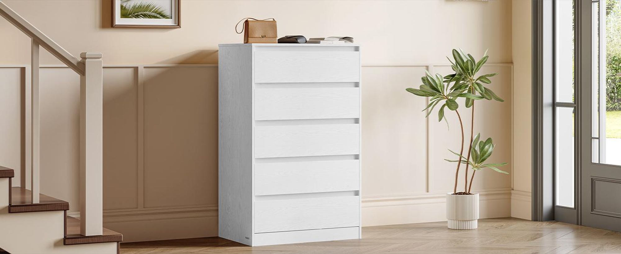 VASAGLE Kommode mit 5 Schubladen, Kommodenschrank, Schubladenschrank, Wäschekommode, für Schlafzimmer, 40 x 60 x 97,4 cm, Modern KAILYN Kollektion