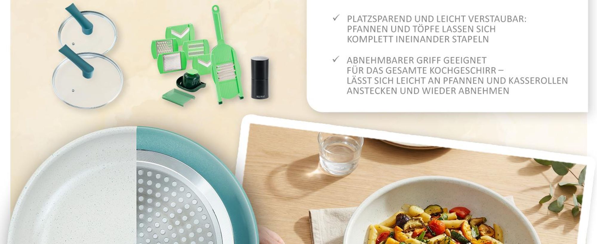 Genius Cerafit Revolution Vario Pfannenset Kochgeschirr Set 27-tlg., Keramikbeschichtung, abnehmbare Griffe, Topfsets, Induktion geeignet,backofenfest