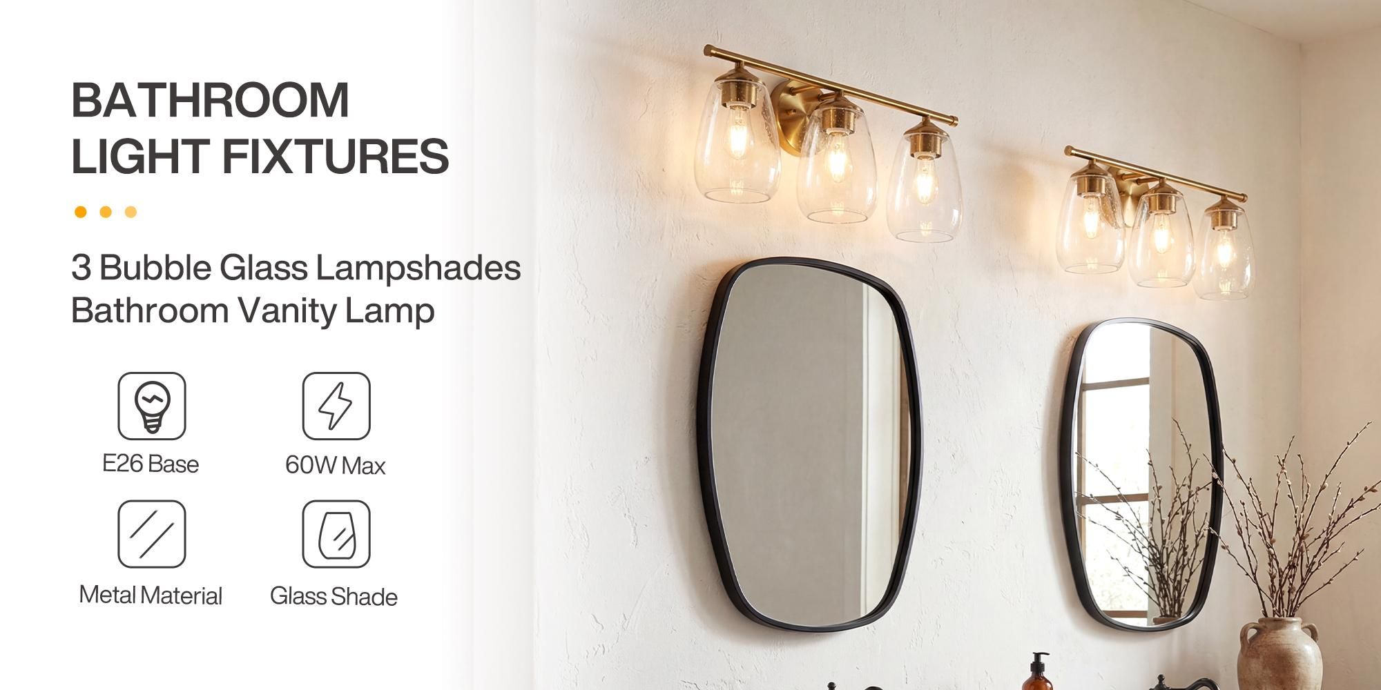 Wandleuchte Waschtischleuchte mit Blasenglas, Gold Nachttischlampe, Wandlampe