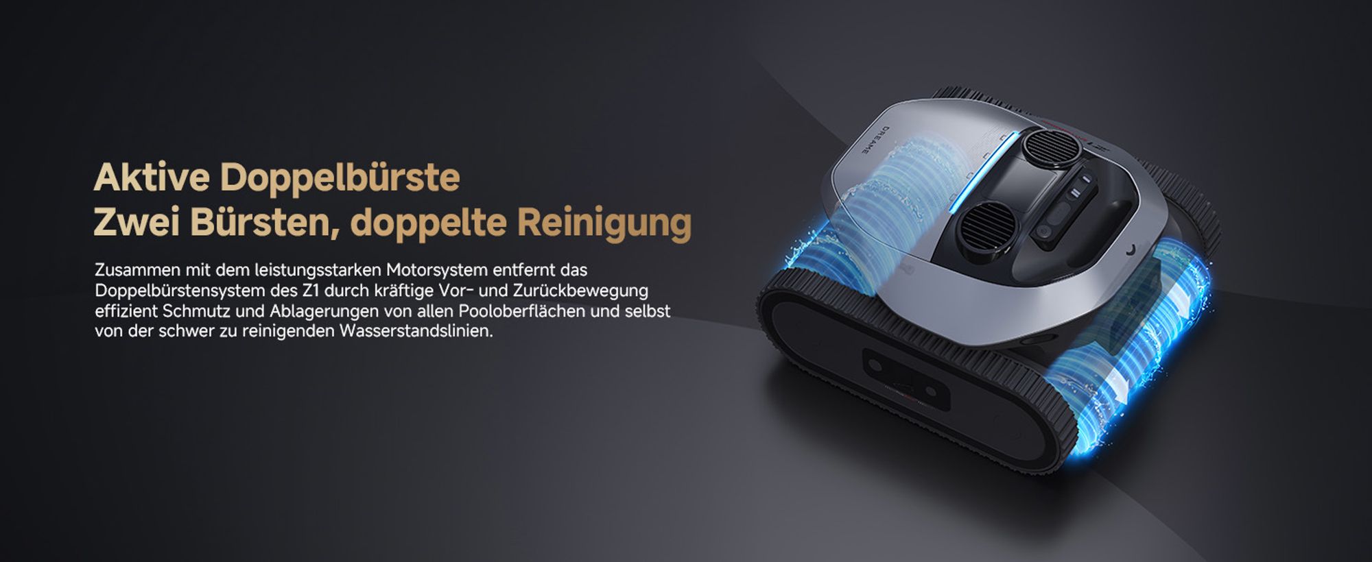 DREAME Poolroboter Z1, Hightech-Poolerkennung & Pfadplanung, hohe Saugleistung, Poolboden, Wand- & Wasserstandslinienreinigung, für Pools bis 180 ㎡