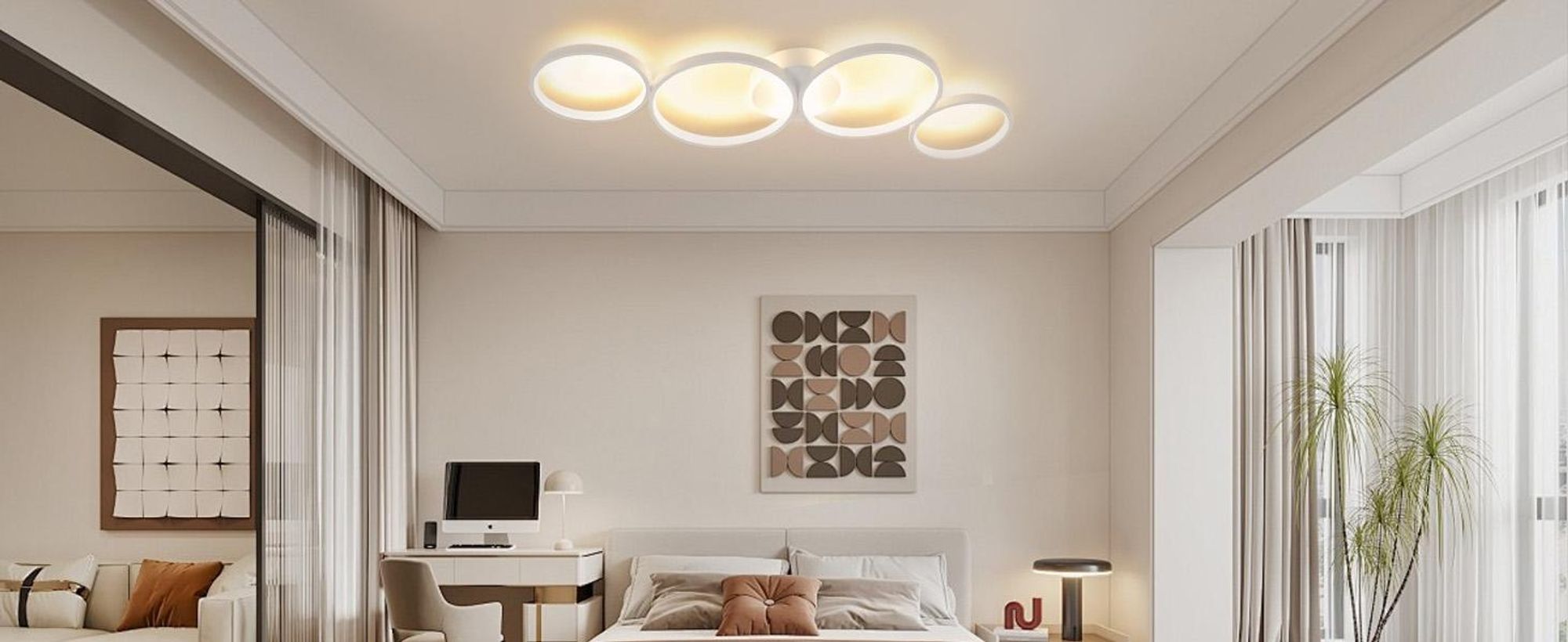 Plafonnier LED ZMH moderne à 4 ampoules, design circulaire, 3000 K (blanc chaud), luminaire d'intérieur en métal, pour salon et chambre à coucher