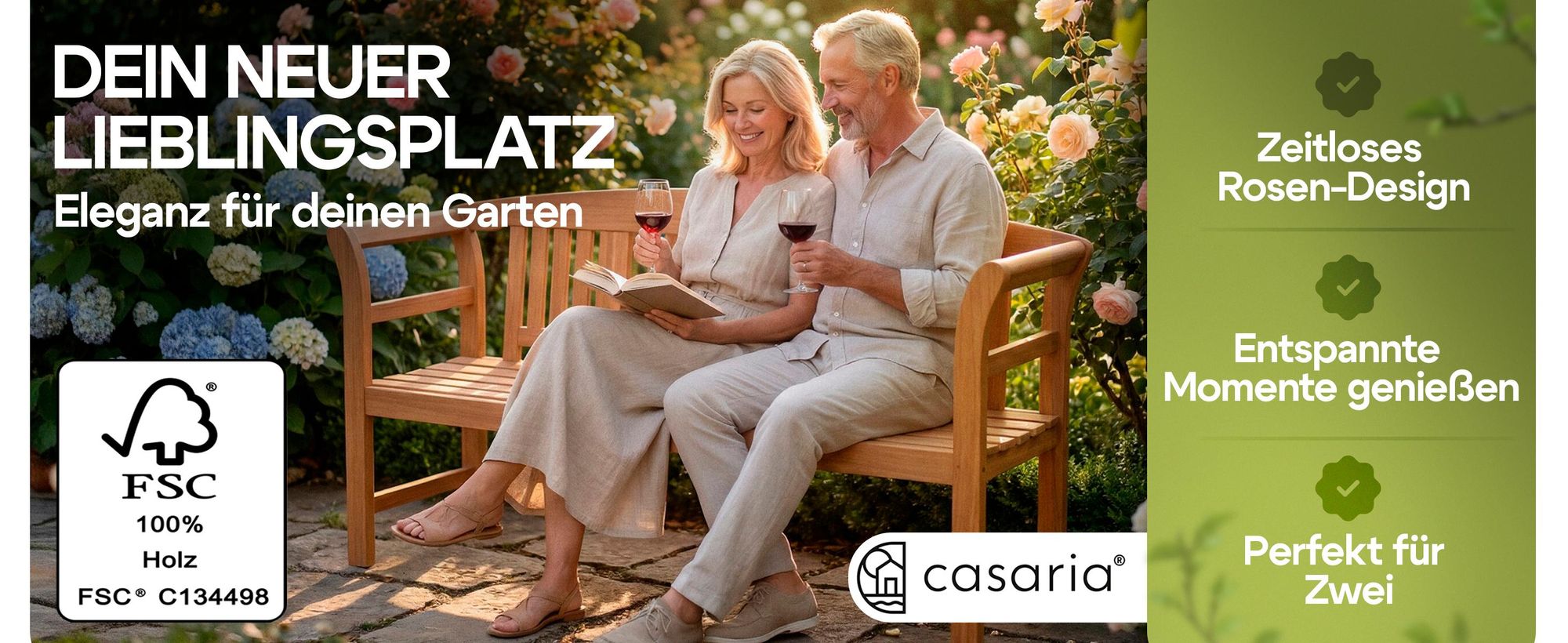 CASARIA® Gartenbank  3-Sitzer FSC®-Zertifiziert, Wetterfest
