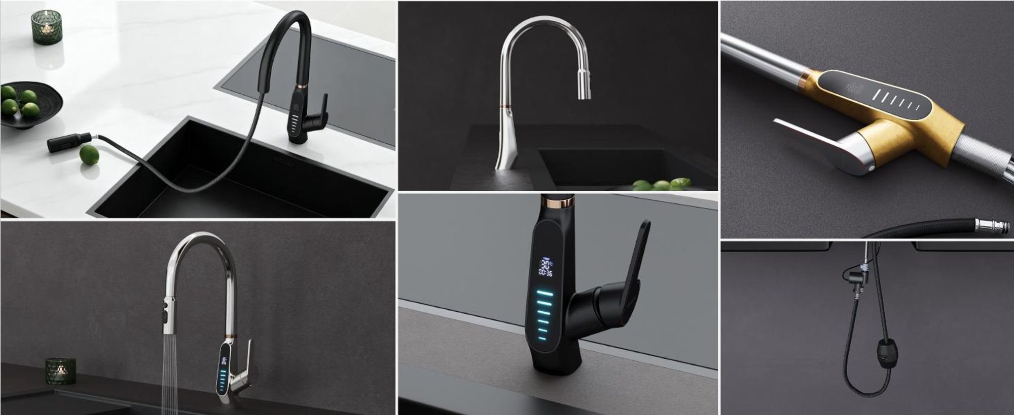 Mai & Mai Wasserhahn Küche Küchenamatur ausziehbar 360° drehbar 3 Wasserstrahl-Modi LED-Digitalanzeige Küchenwasserhahn Spültischarmatur Silber 8085