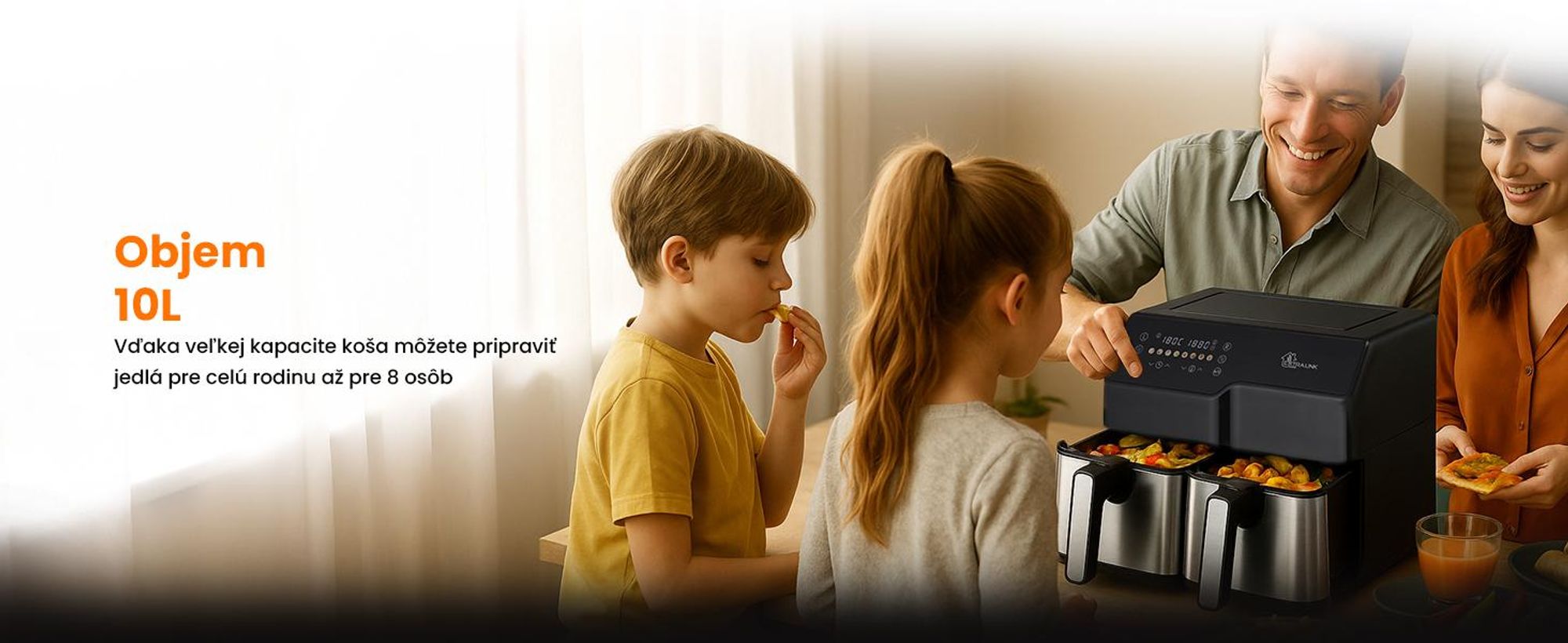 Extralink Air Fryer SJ-1000 10 l (6 l + 4 l), 2500 W, Dual Basket, teplovzdušná fritéza