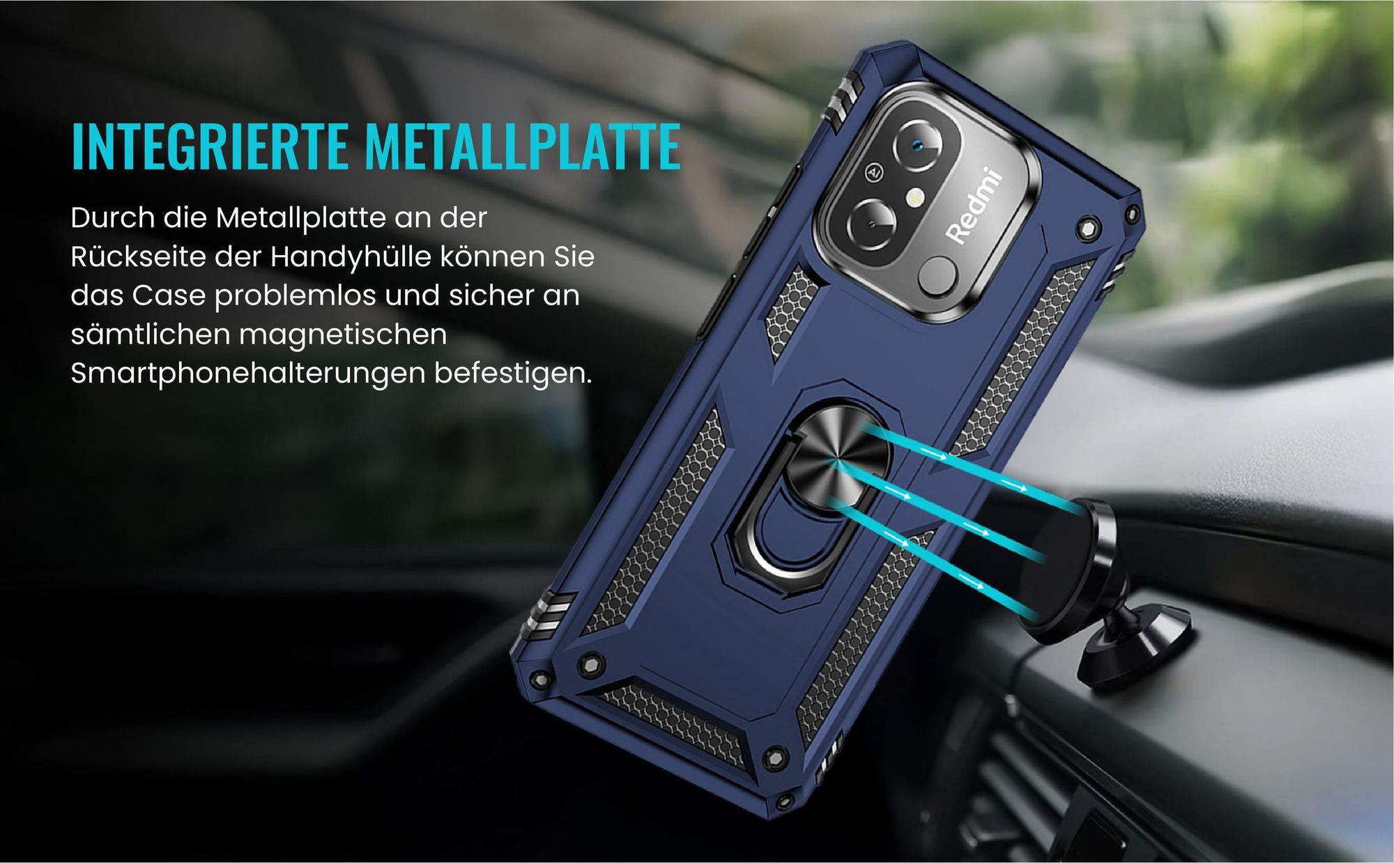 Bumper für Xiaomi Redmi 12C in Blau mit Metallplatte