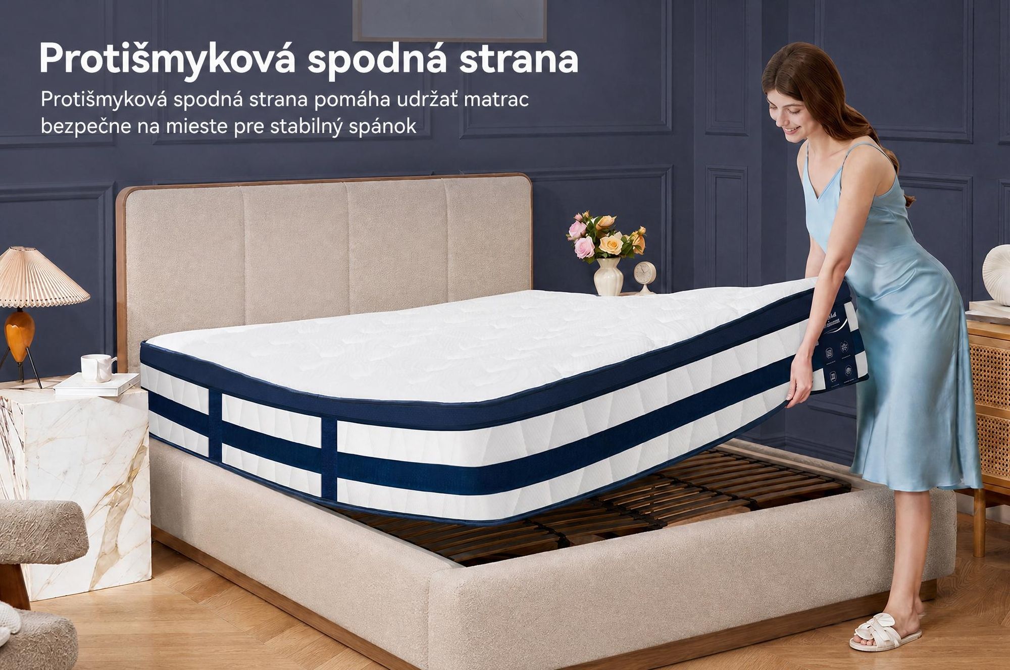 Matrac 90x200 cm, výška 26 cm, s integrovaným topperom, 7-zónový kapsičkový pružinový matrac, tvrdosť H3/H4.