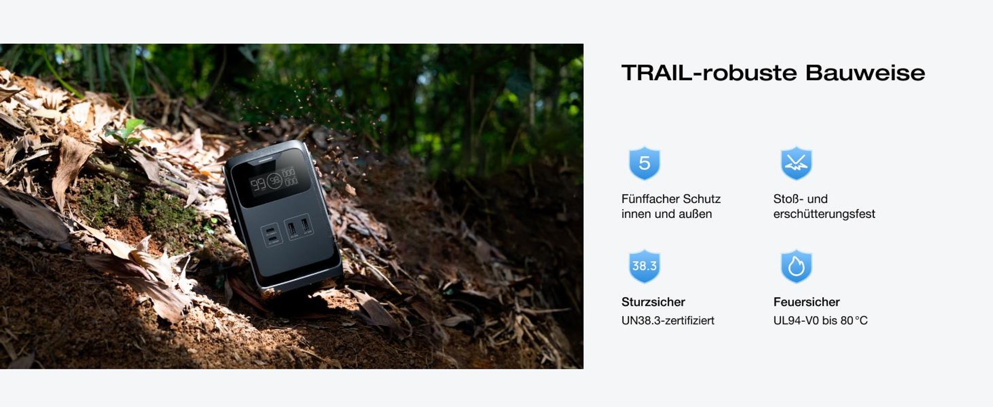 ECOFLOW TRAIL 200DC Tragbare Powerstation, 192 Wh, ultraleichte LFP-Batterie mit Griff, 220 W Solar-Generator, Schnellladung, 4 Ausgänge, stoßfest