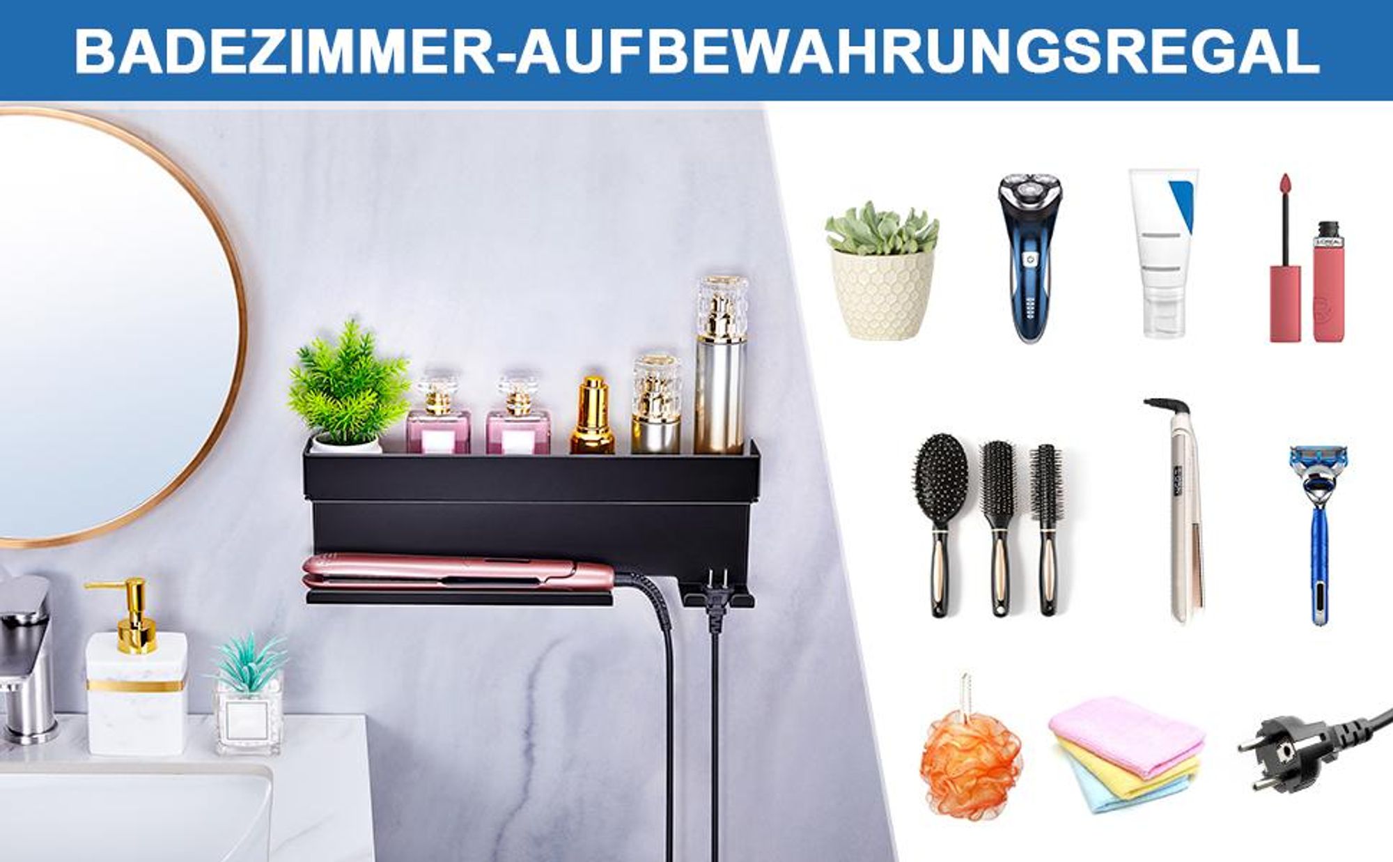 Föhnhalter Wand Ohne Bohren, Föhn und Glätteisen Halterung Für Styler Lockenstab Zubehör, Fönhalterung Wandhalterung, Selbstklebend Haartrocknerhalter