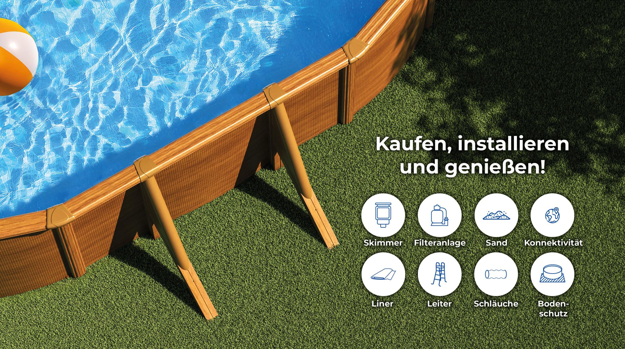 GRE Ovaler Stahlwandpool mit Holzoptik KITPROV508WO – 500 x 300 x 132 cm, Komplettset + GRATIS Elektrischer Poolreiniger VCB50