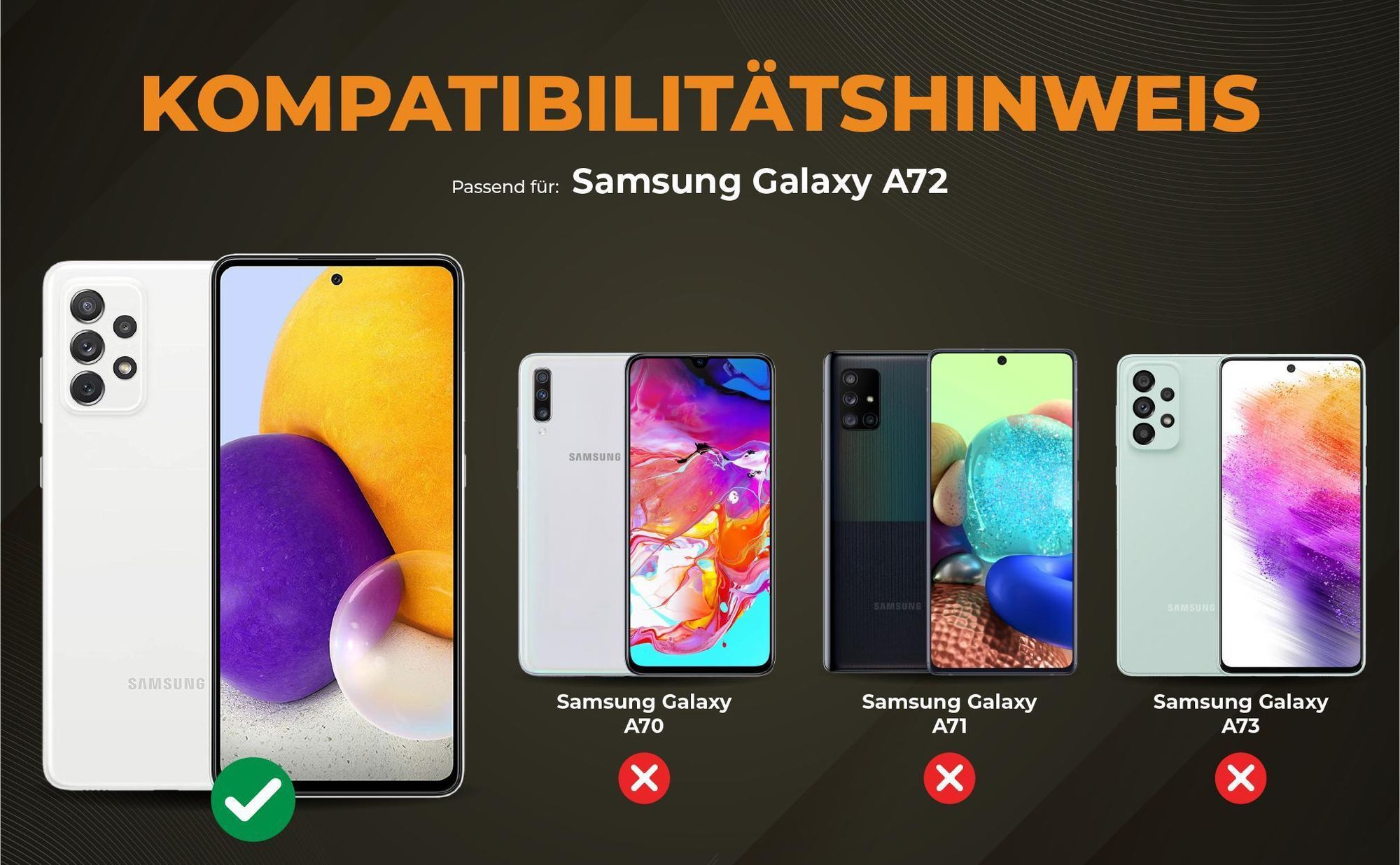 Kompatibilitätshinweise Hülle für Samsung Galaxy A72