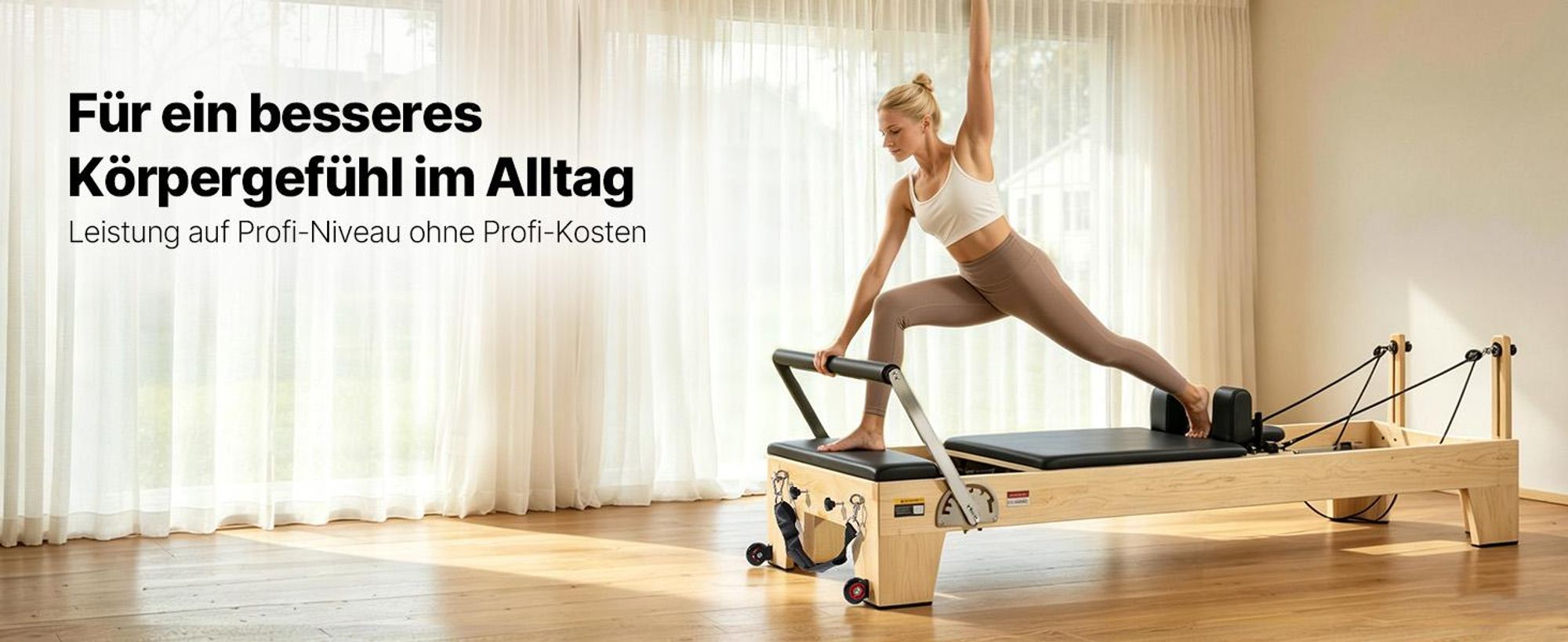 VEVOR Faltbarer Pilates Reformer, Pilates Trainingsgerät für den Einsatz im Home Gym Studio, Pilates Bett mit doppeltem Widerstand - Feder & Schnur, Reformer Set für Fortgeschrittene und Anfänger, bis zu 400 LBS, Nicht faltbar, Ahornholzrahmen-a