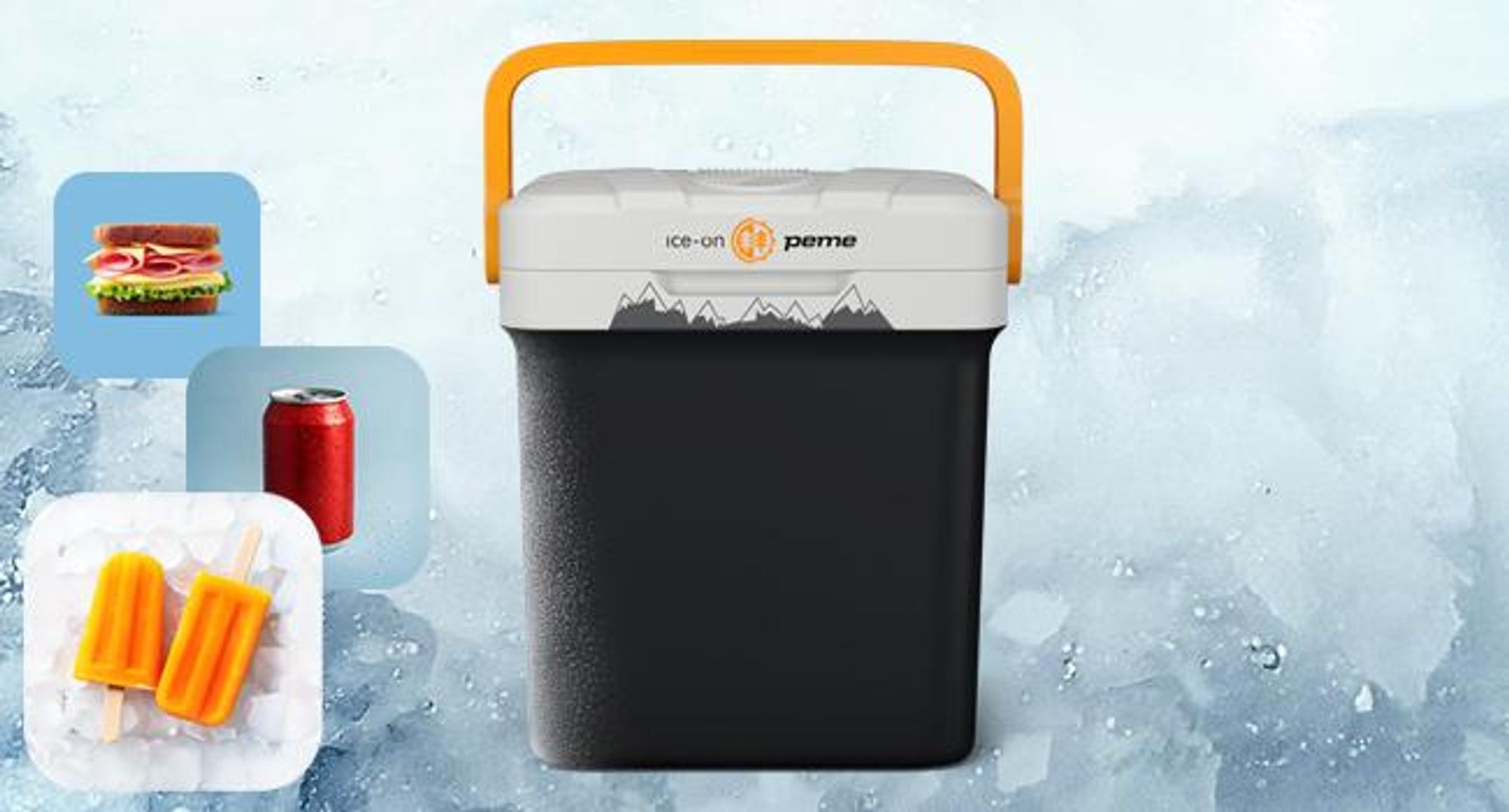 PEME Essential 23L Elektryczna lodówka turystyczna 12 V 230 V – termoelektryczna torba chłodząca do samochodu, na kemping, mini lodówka, pojemnik termiczny, USB, ECO, podróżna, czarna z pomarańczowymi akcentami