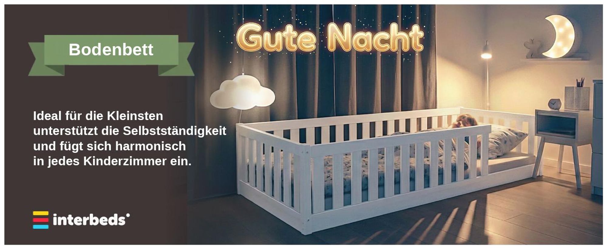 Interbeds Bodenbett Kinderbett 120x200cm Montessori Einzelbett Bett für Jungen und Mädchen mehrere Größe