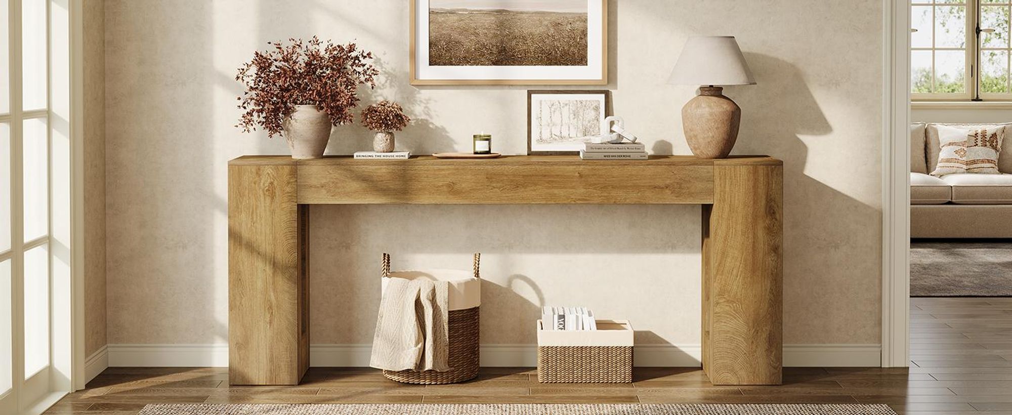 Tribesigns 200 cm extra lange Konsolentische für Eingangsbereich, schmaler Sofatisch im Landhausstil mit dicken Beinen, Akzentmöbel aus Holz